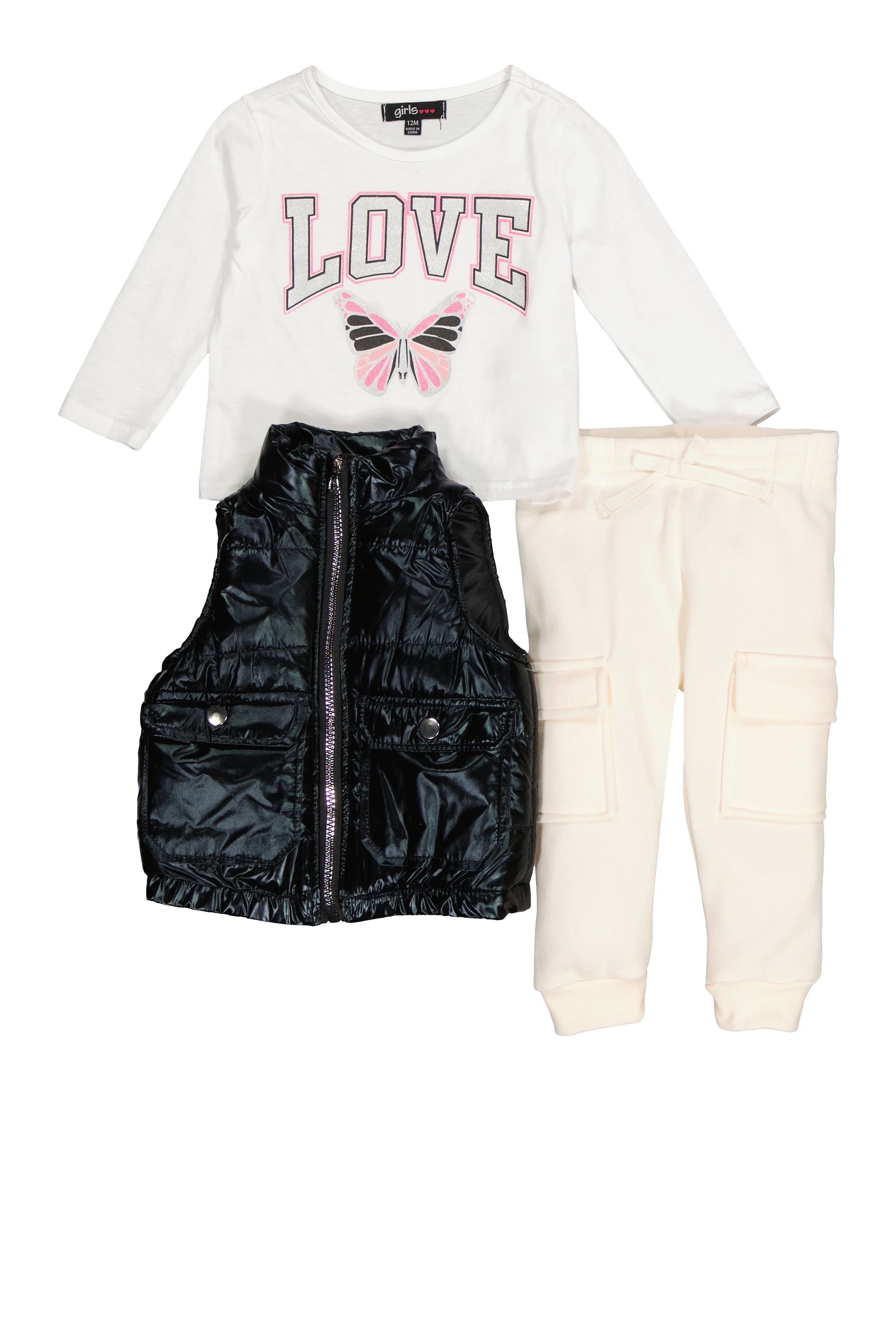 Baby Girls 12-24M Love Tee with Metallic Vest and Joggers、mySite、camillekostekn