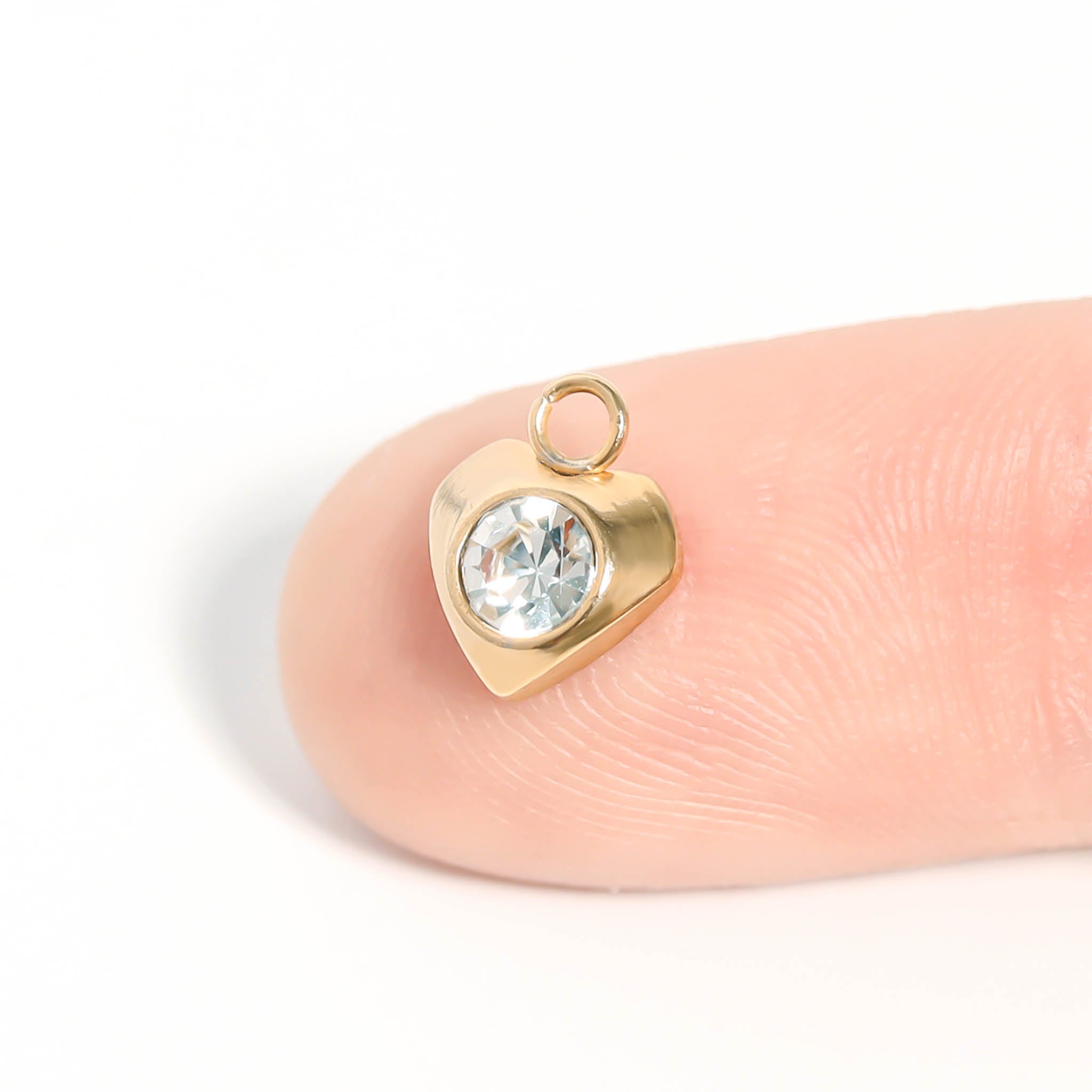 18K Gold PVD Stainless Steel Heart With Cubic Zirconia Charm / PDL0111、mySite、dreamappss