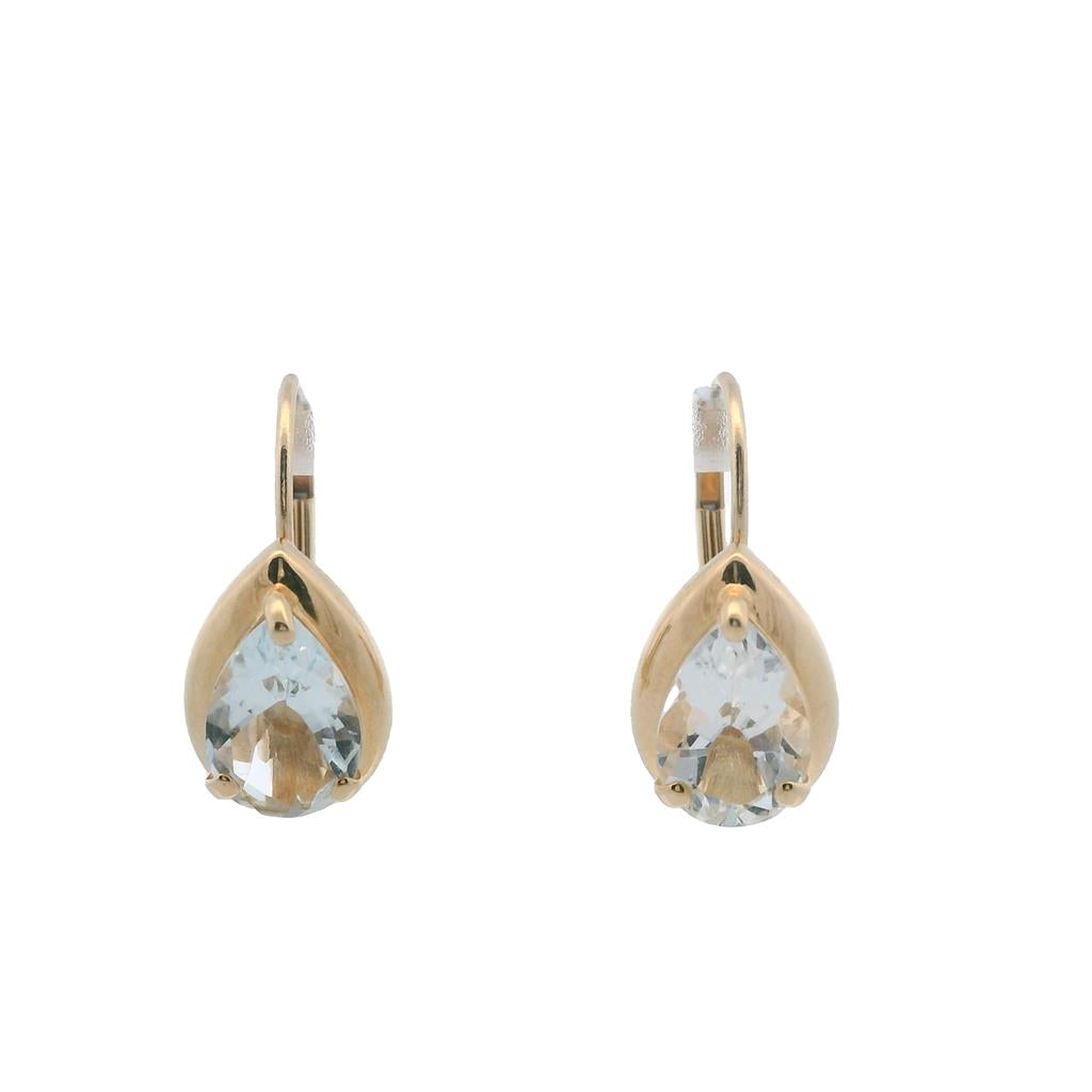  Estate 14K Yellow Gold Pear Shaped Aquamarine Drop Earrings