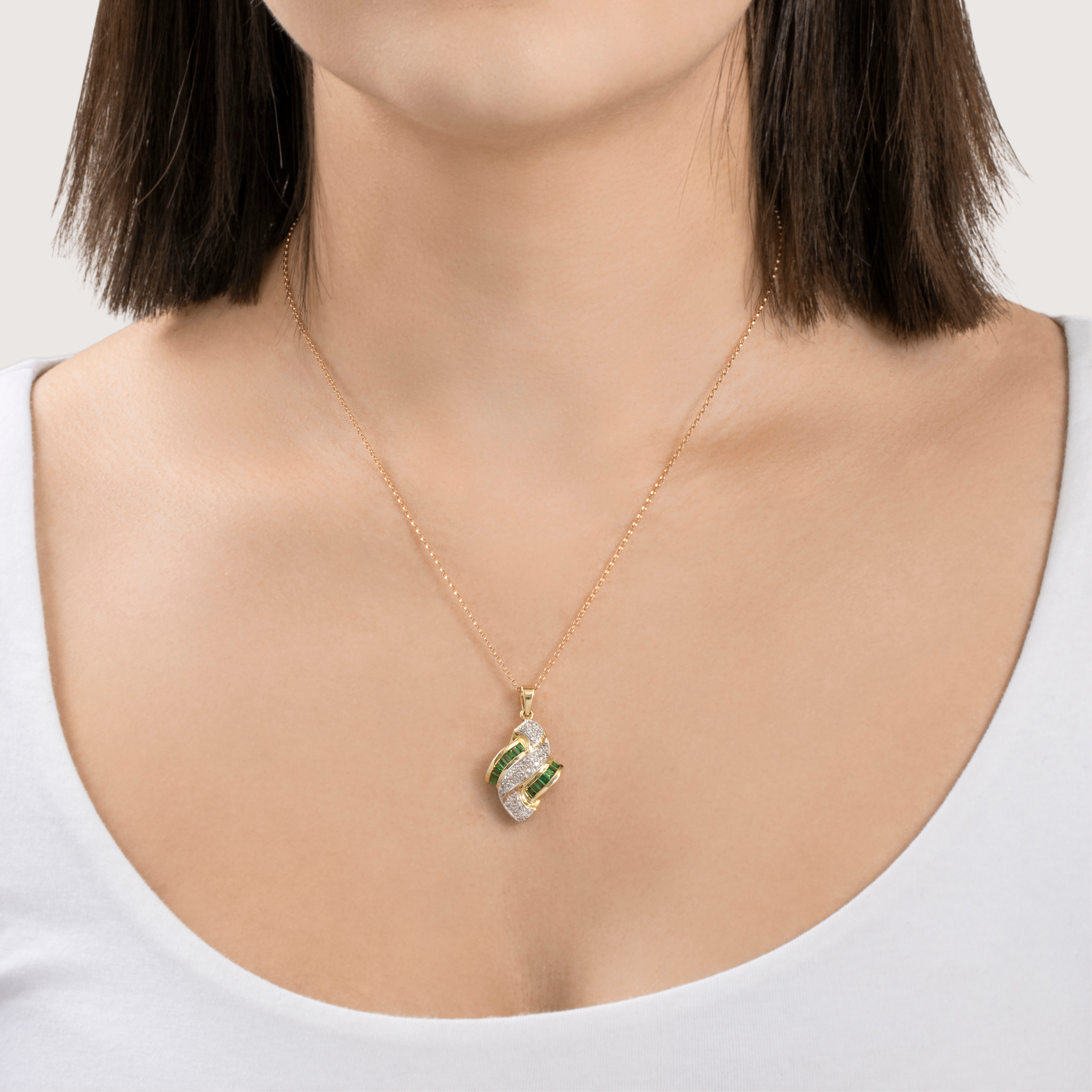 Vintage Large 14k Yellow Gold Chrome Diopside .39cttw Diamond Chic Pendant、mySite、hinf8tx79
