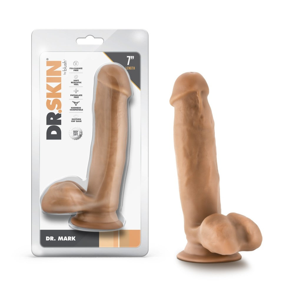 Dr. Skin By Blush® | Dr. Mark 7 Inch Long Dildo with Suction Cup & Balls Tan、mySite、bottomscart