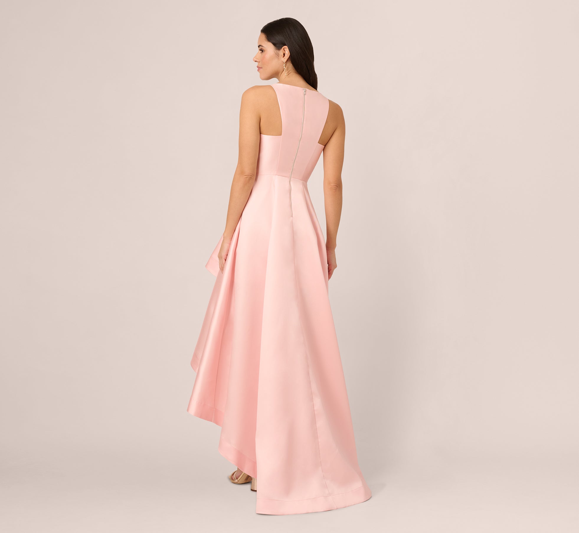 High Low Mikado Gown With Asymmetrical Detail In Pink Peach、mySite、solidvoid