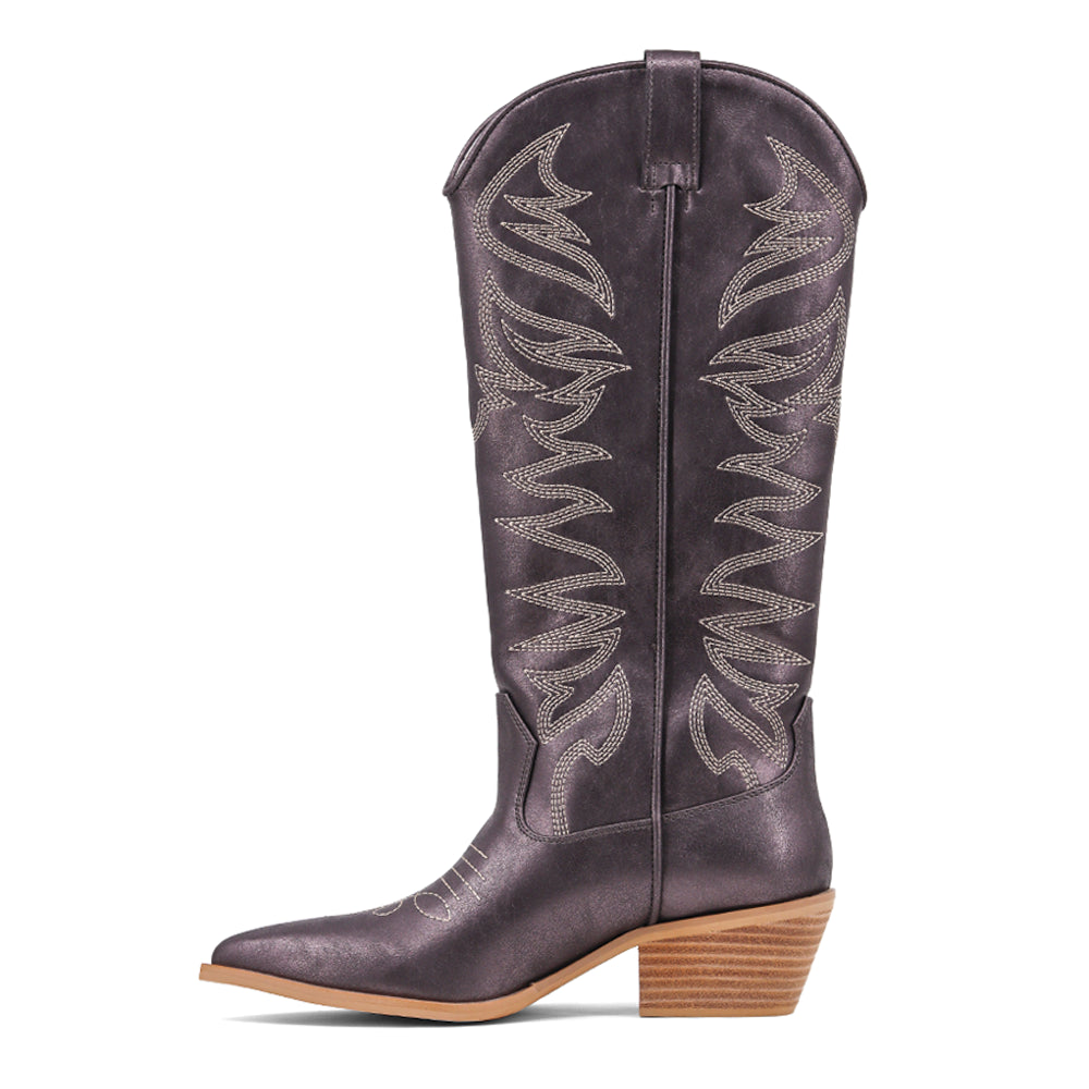 Zerena Embroidered Metallic Pointed Toe Pull On Cowboy Boots、mySite、gtrtttuynbv