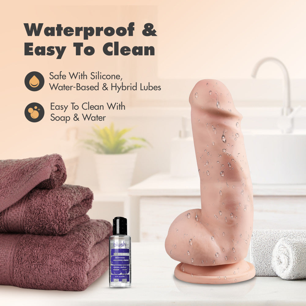 Dr. Skin Plus By Blush® | Realistic Vanilla 7-Inch Long Soft Yet Erect & Posable Dildo With Balls & Suction Cup Base、mySite、bottomscart