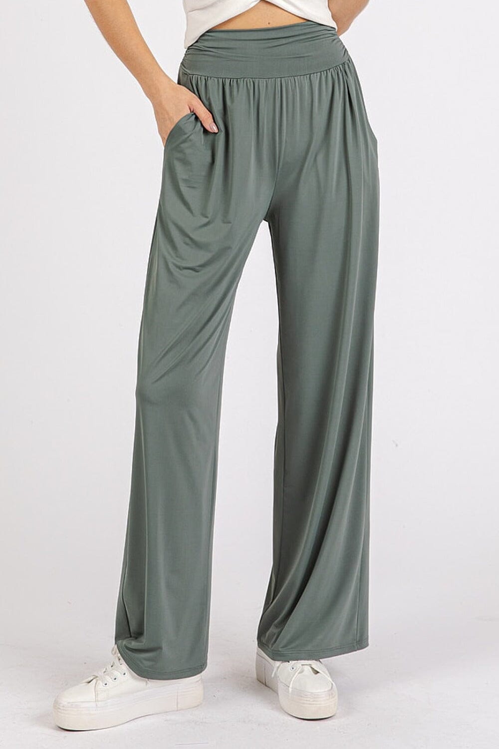 Mittoshop Stretch Banded Waist Wide Leg Pants with Pockets、mySite、camillekostekn