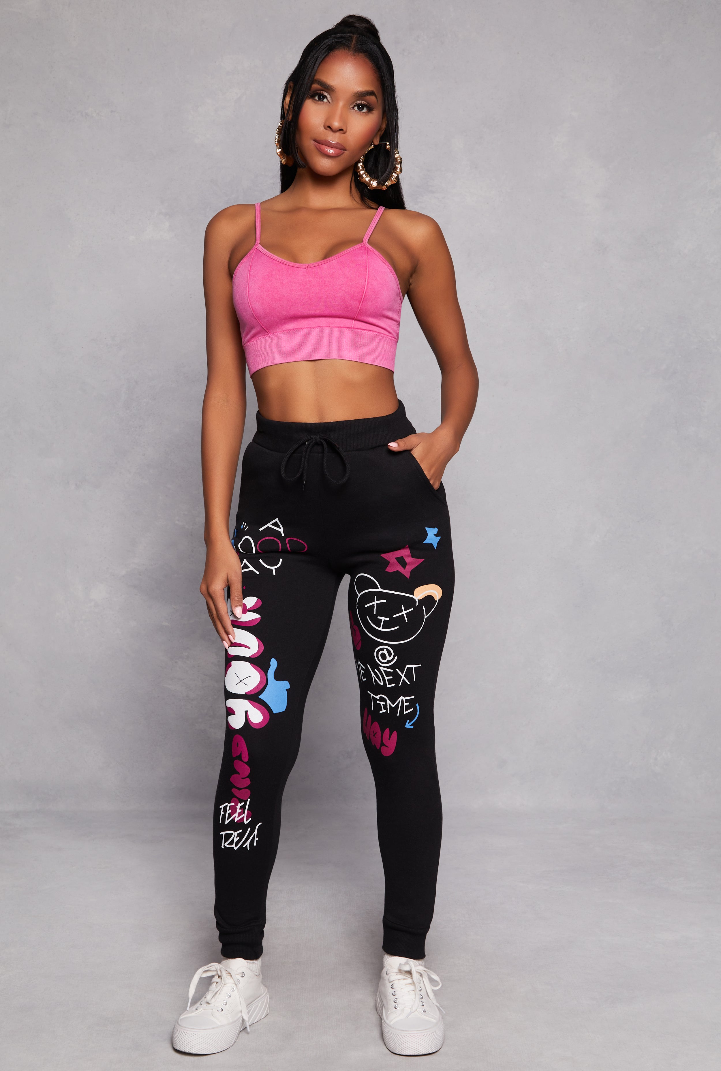 Graphic Print Drawstring Joggers、mySite、camillekostekn