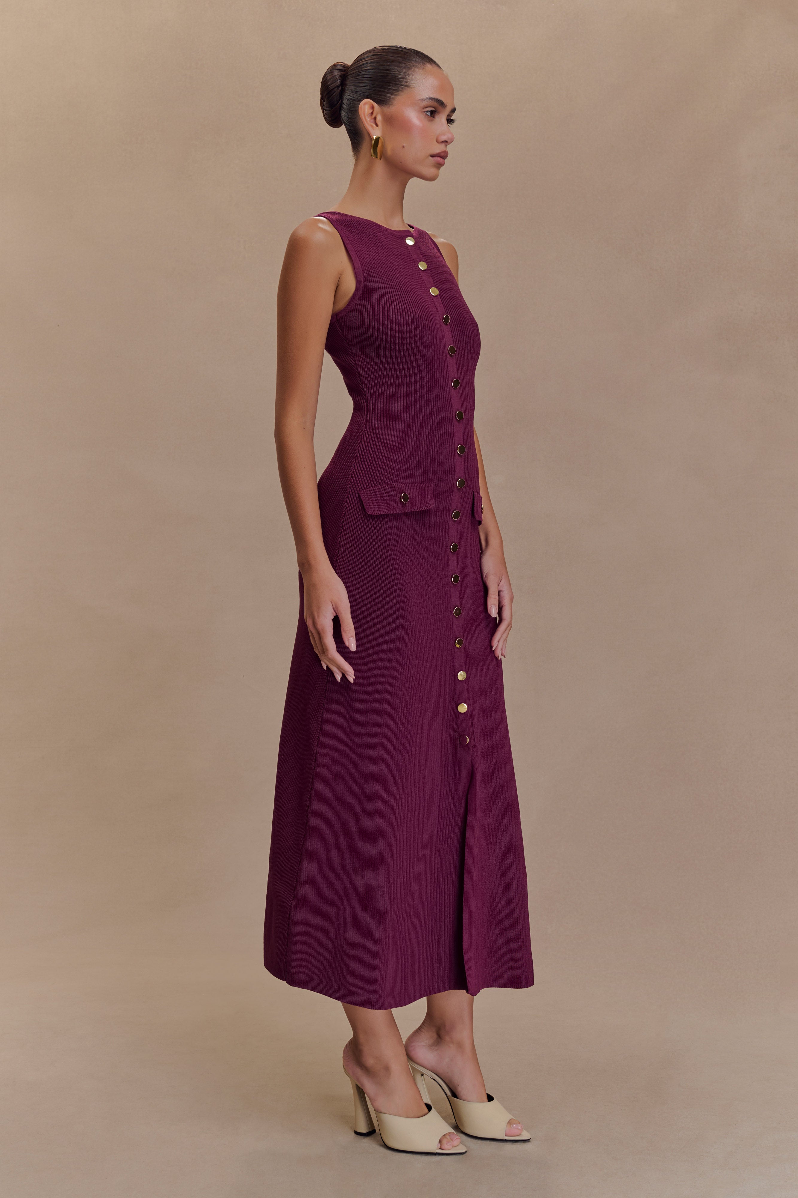 Sawyer Sleeveless Buttoned Maxi Dress - Plum、mySite、solidvoid