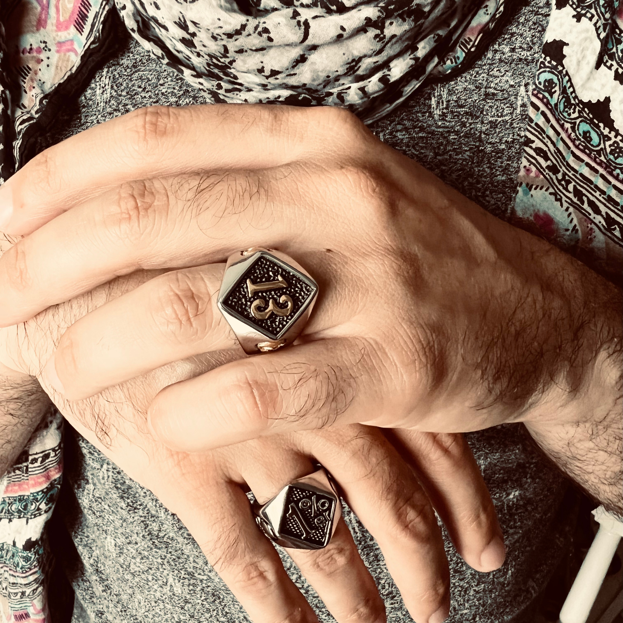 Stainless Steel 18K Gold PVD Coated Accents 13 and Skulls Signet Ring / SCR3042、mySite、dreamappss