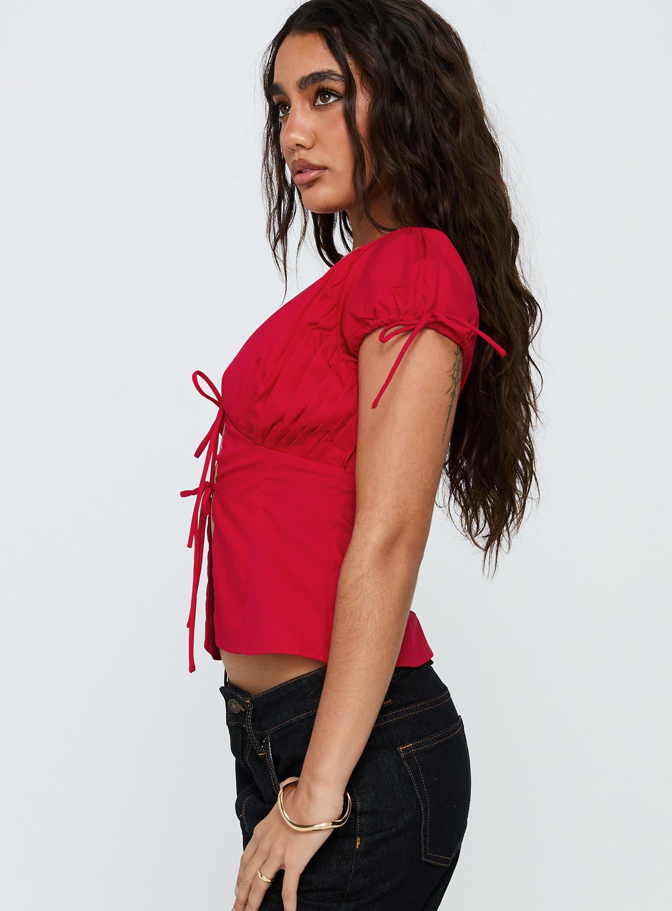 Incomparable Pleated Bust Top Red、mySite、solidvoid