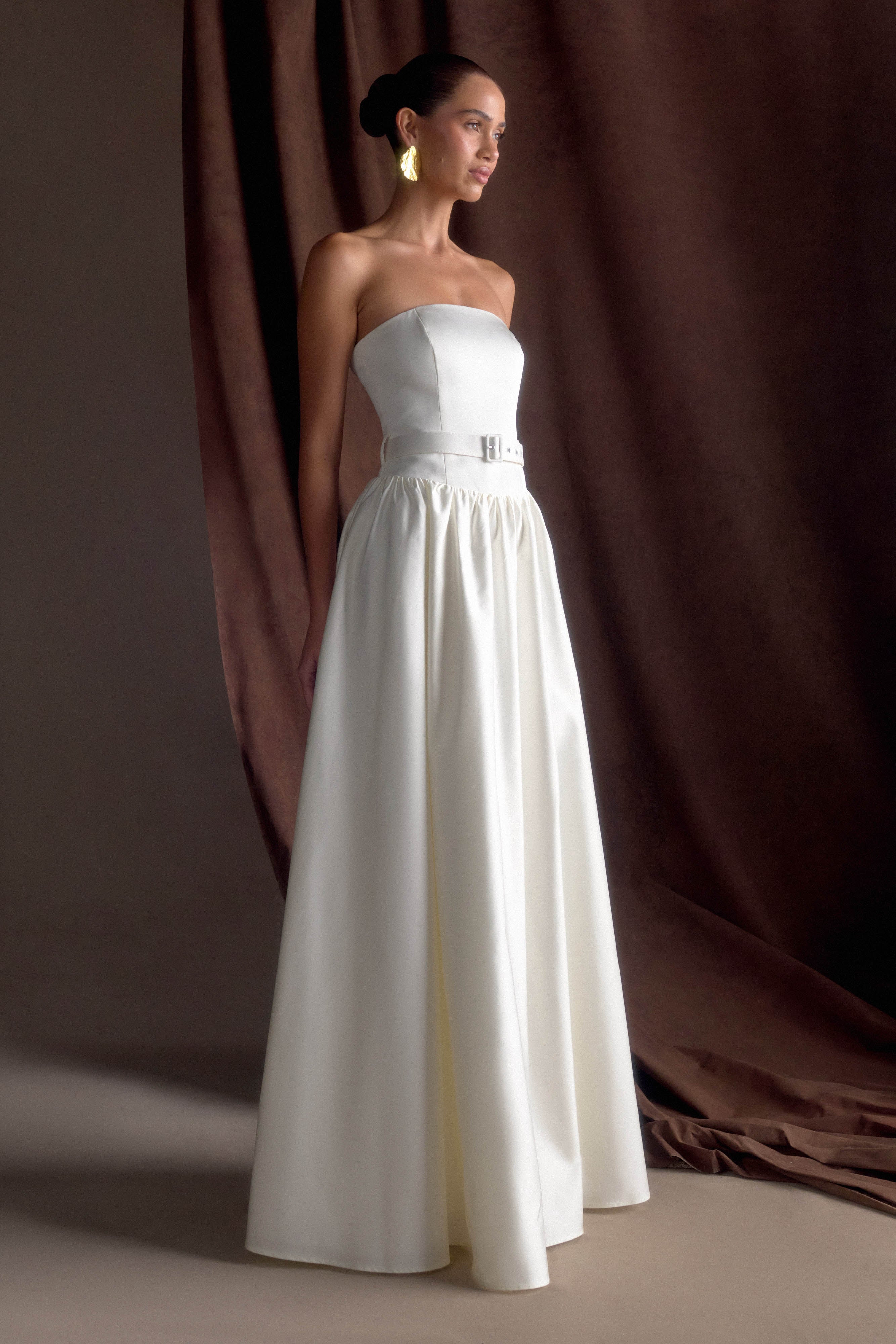 Florence Strapless Belted Maxi Dress - White、mySite、solidvoid