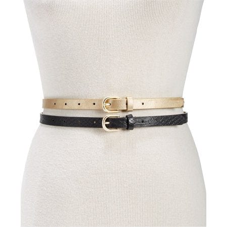 INC International Concepts 2-for-1 Metallic & Embossed Skinny Belts (Gold-Black)、mySite、g9winljtr