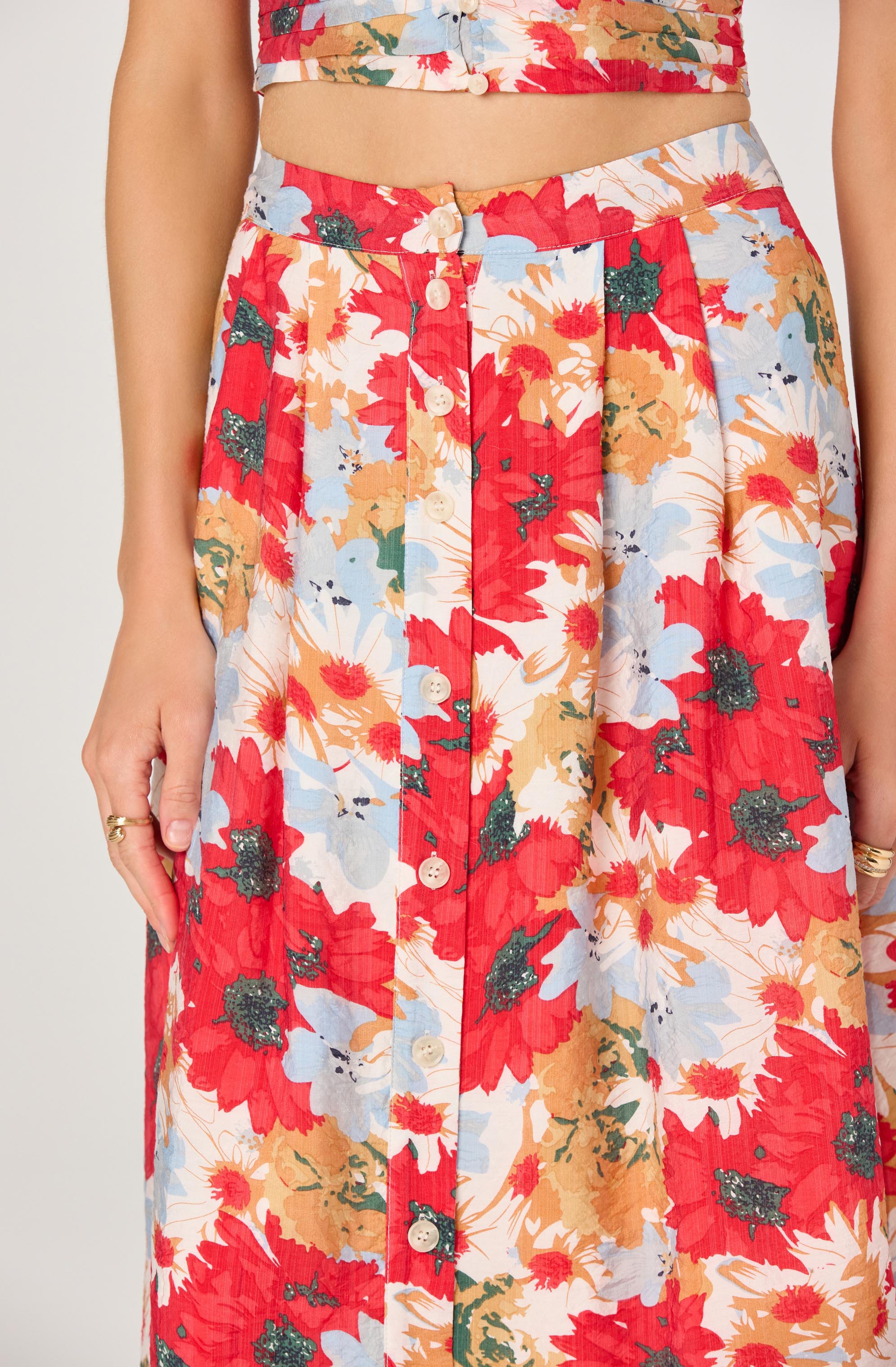 Button Front Pleated Midi Skirt、mySite、solidvoid