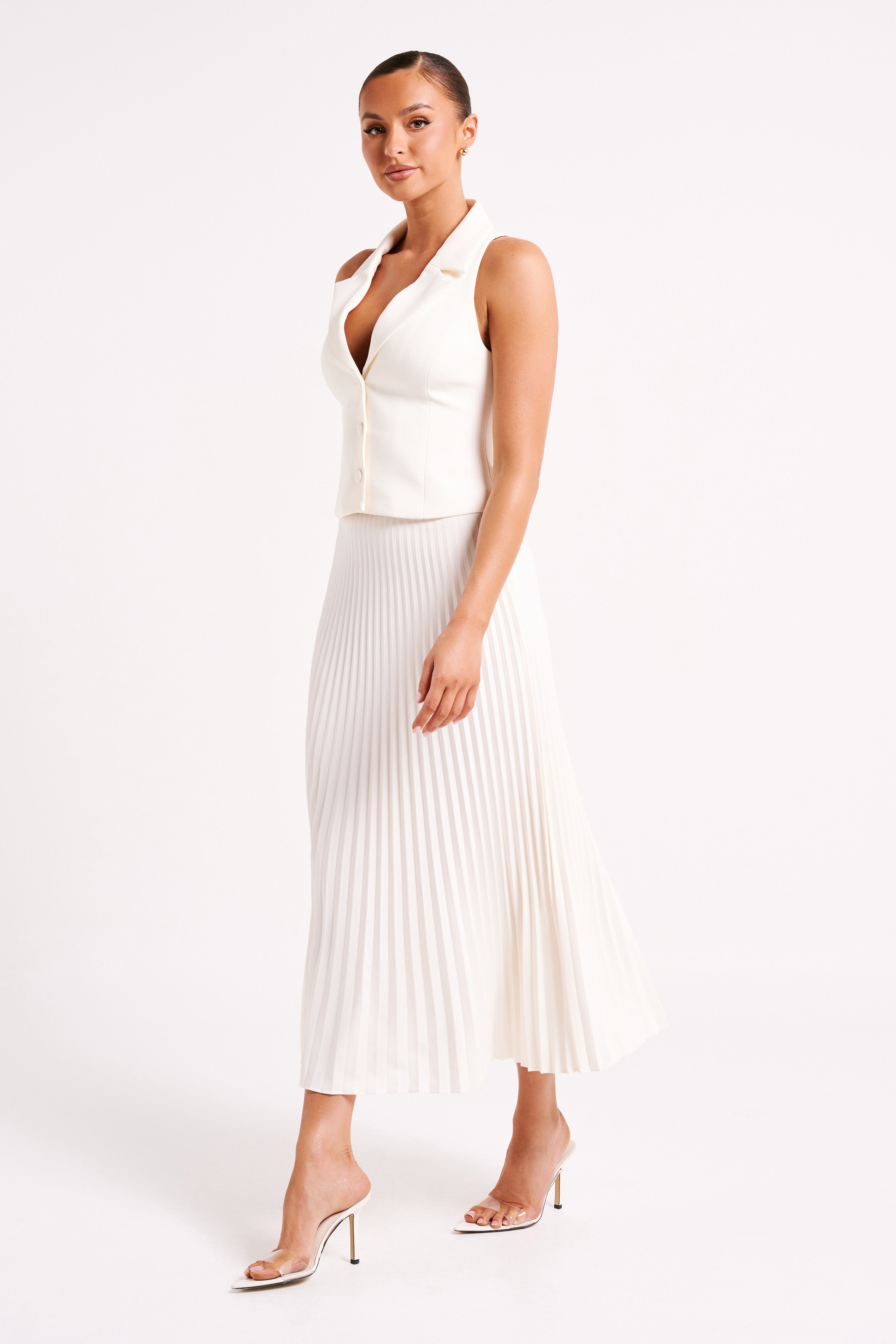 Twyla Pleated Suiting Maxi Skirt - Ivory、mySite、solidvoid