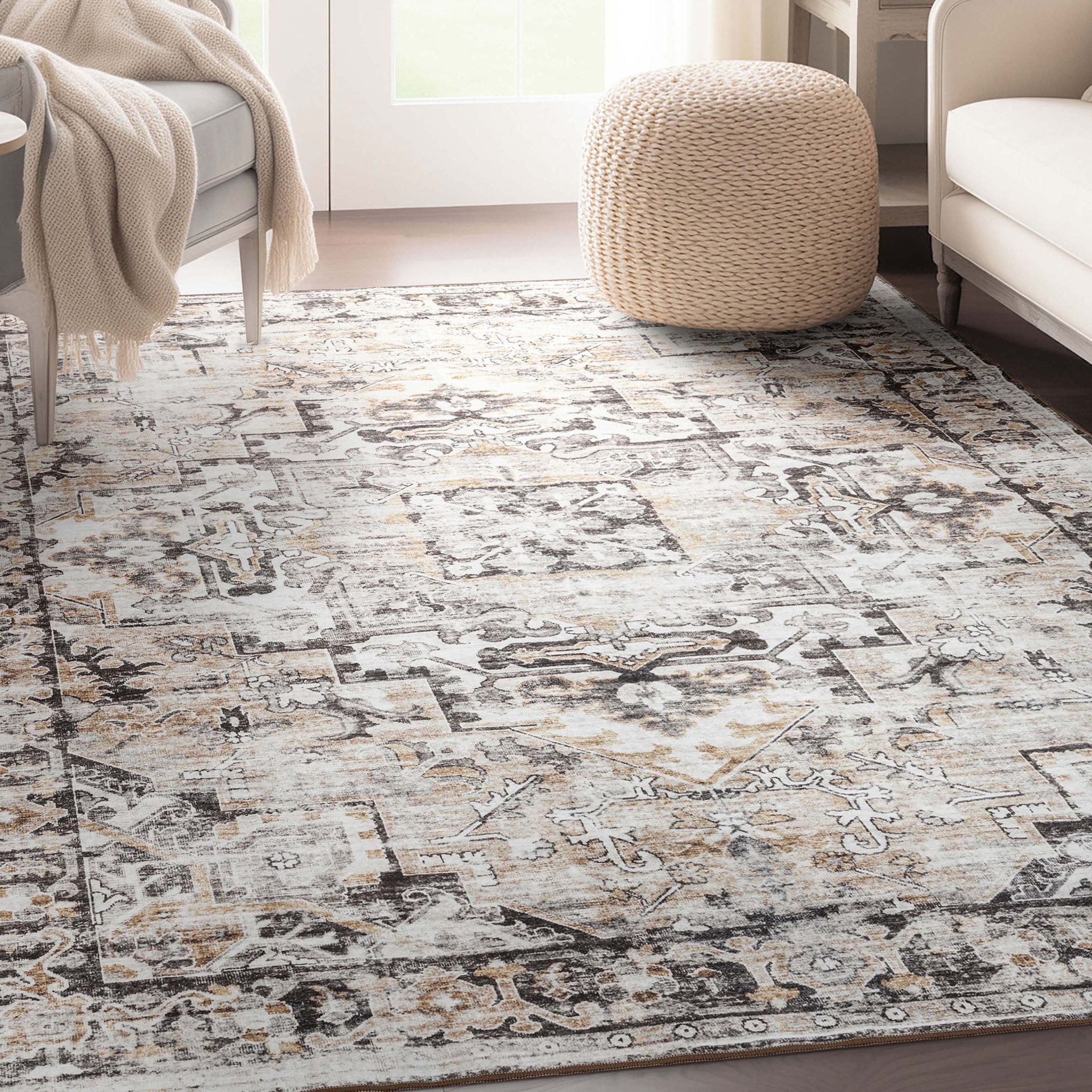 Elle Basics Rendezvous Vintage Medallion Easy-Clean Washable Non-Slip Rug by Well Woven、mySite、gigharbornorthrealestate