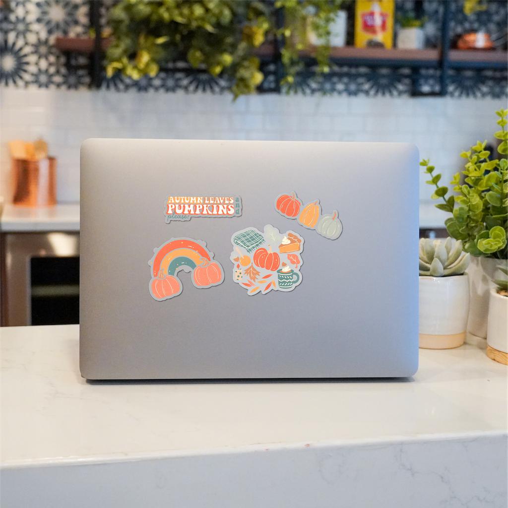  Clear Autumn Leaves & Pumpkins Stickers 4 Pack、mySite、ghnorth