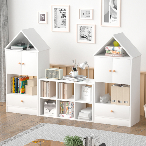 Versatile Children's Bookshelf with House-Shaped Design, Multi-Functional Storage for Books and Toys, Adjustable Placement, Durable Kids Organizer for Playroom or Bedroom Easy Assembly & Safe for Kid、、casual