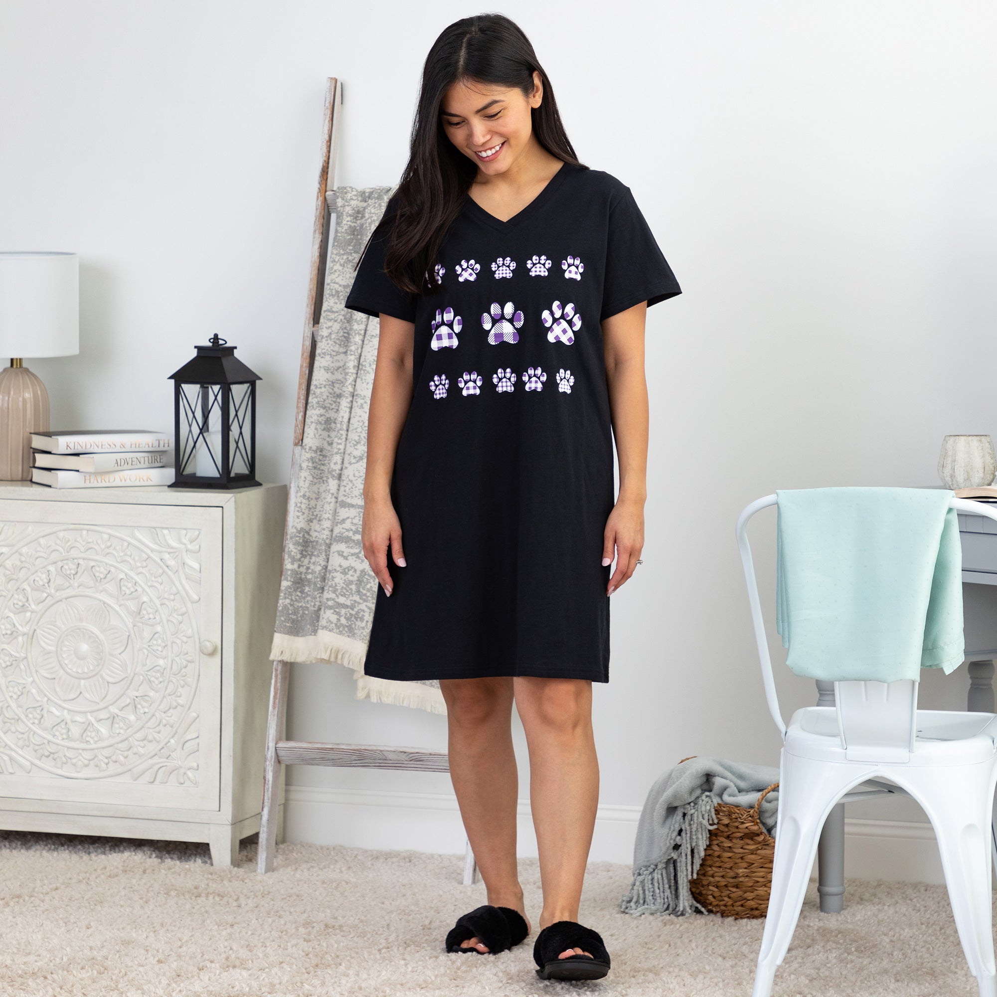 Gingham Paw V-Neck Nightgown、mySite、camillekostekn