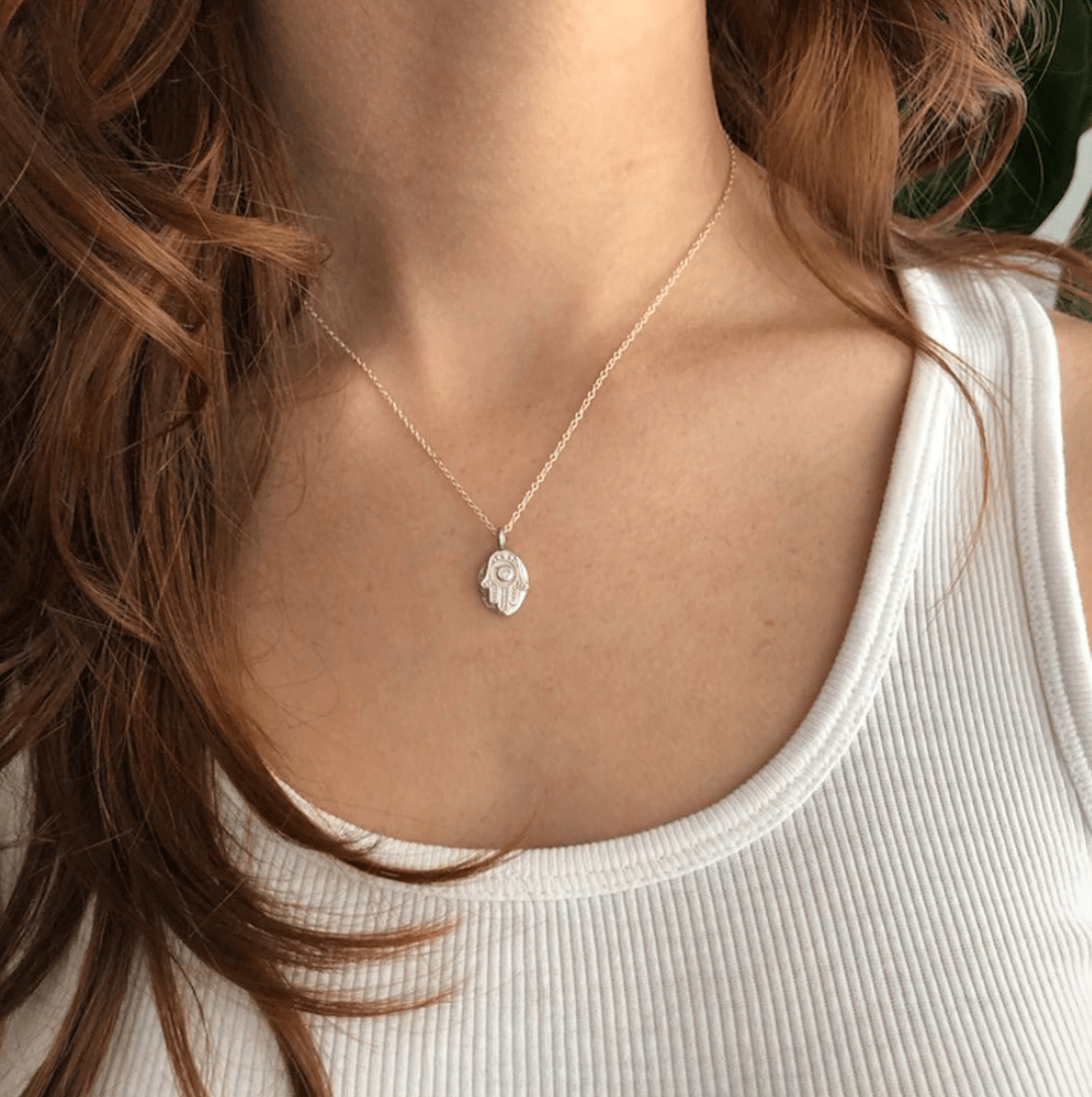 Rustic Hamsa Sterling Silver Necklace with Crystal、mySite、topwebapps