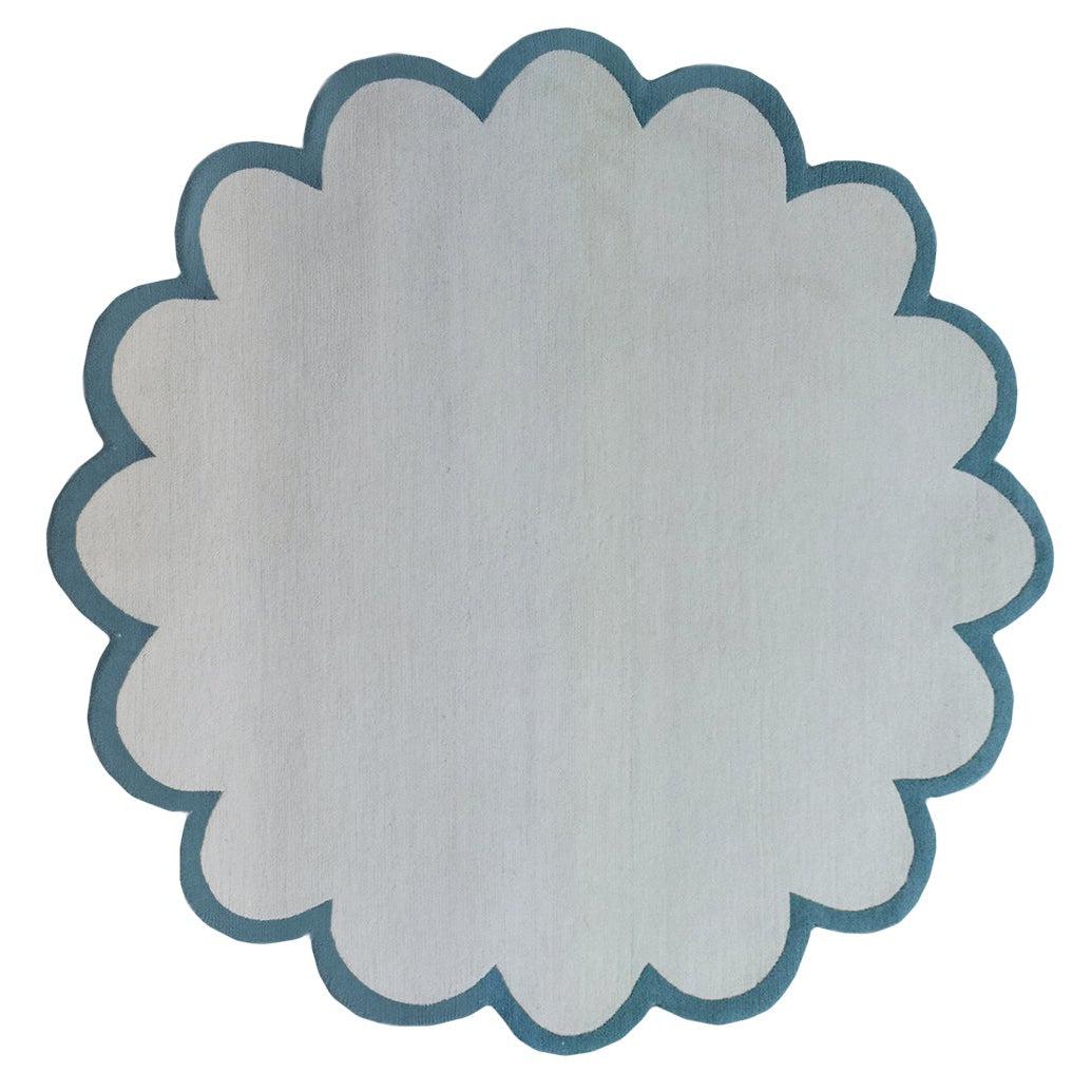 Scalloped Edge Aqua Wool Handknotted Rug、mySite、gigharbornorthrealestate