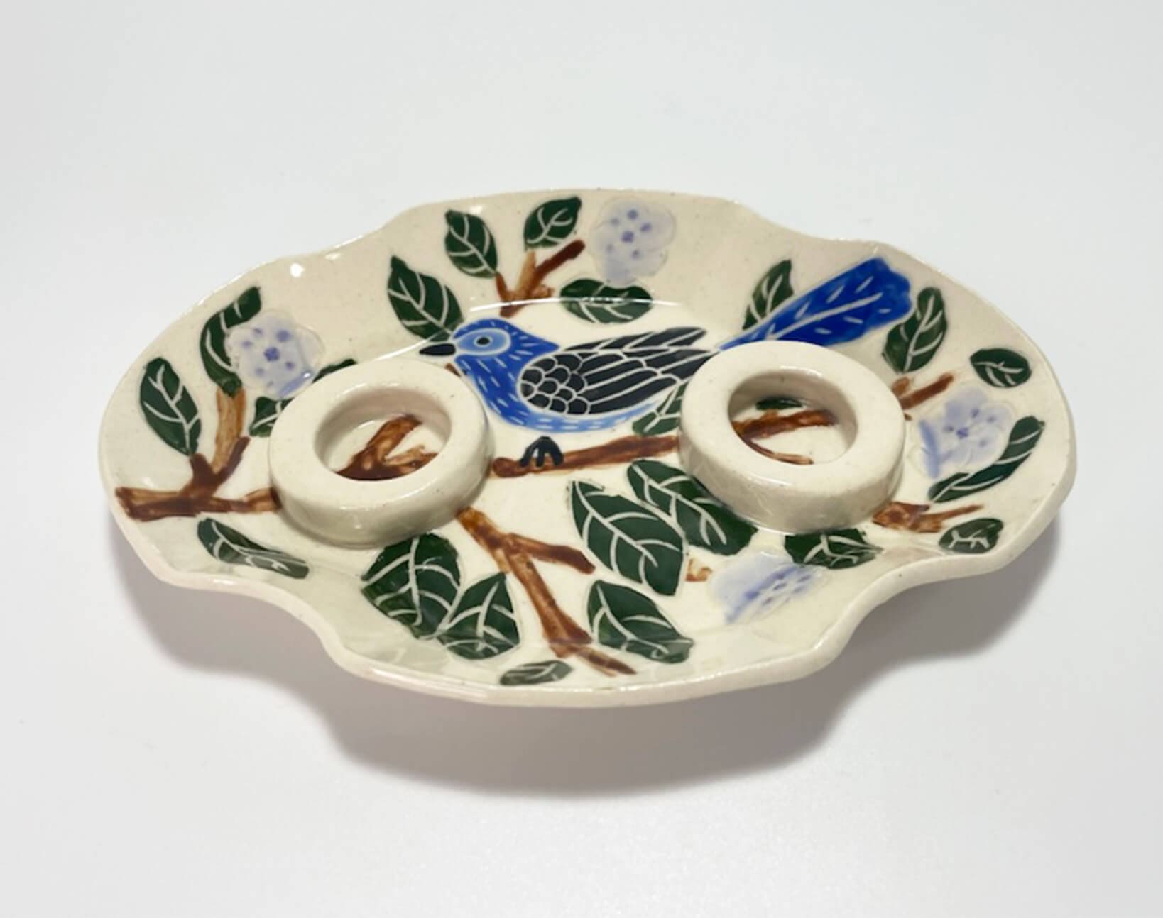 Blue Bird Porcelain Candlesticks Dish by Goodstein Ceramics、mySite、topwebapps