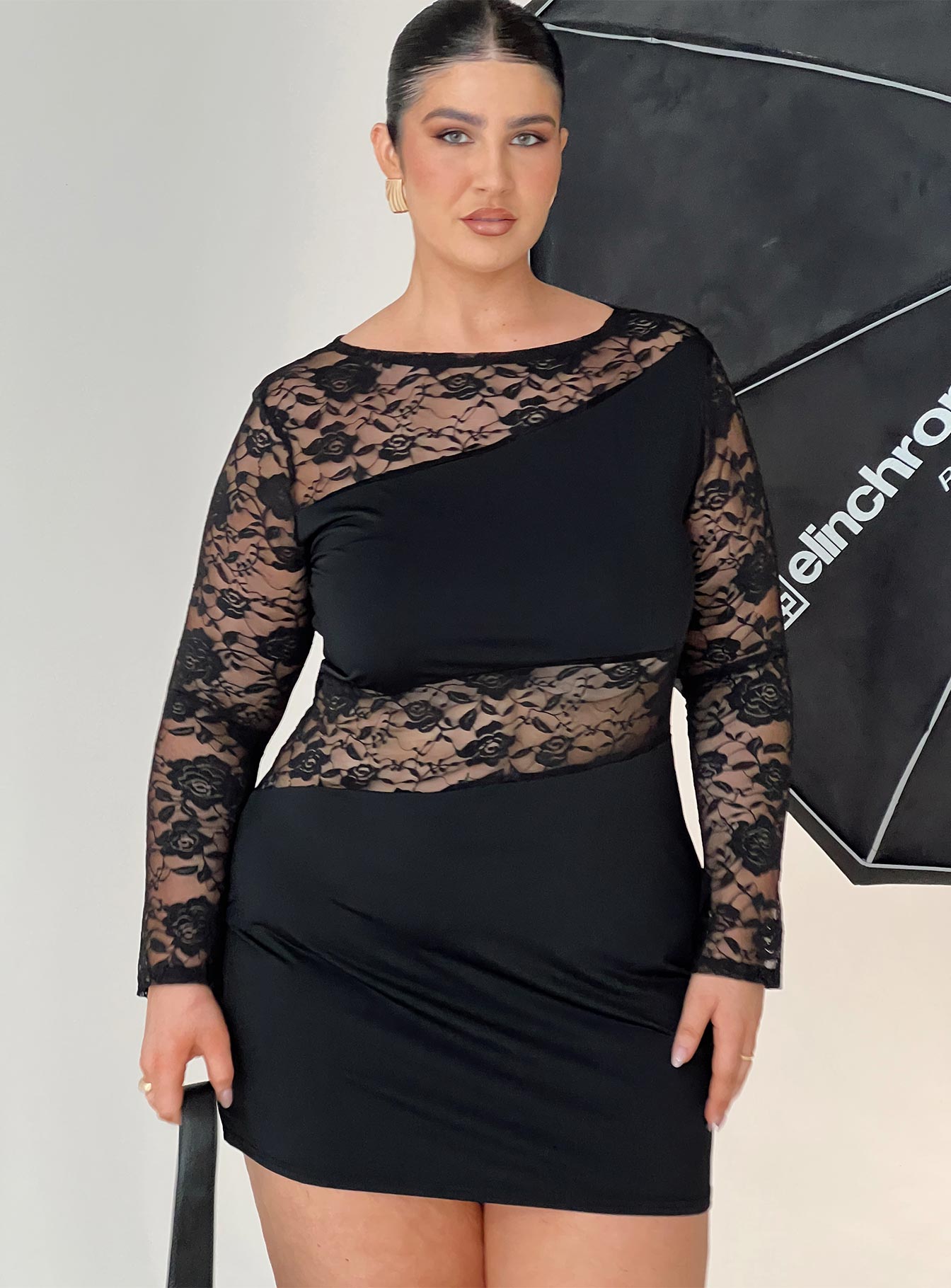 Covington Long Sleeve Mini Dress Black Curve、mySite、solidvoid