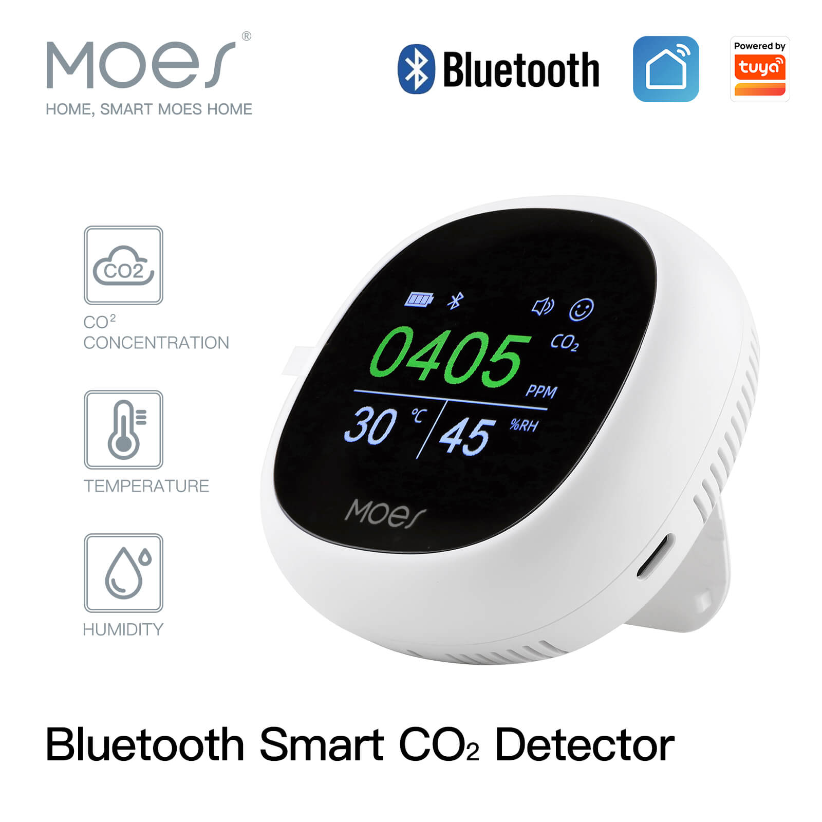 MOES Bluetooth Smart Carbon Dioxide Tester Portable CO2 Temp Humi Air Quality Monitor、mySite、fannypackpong