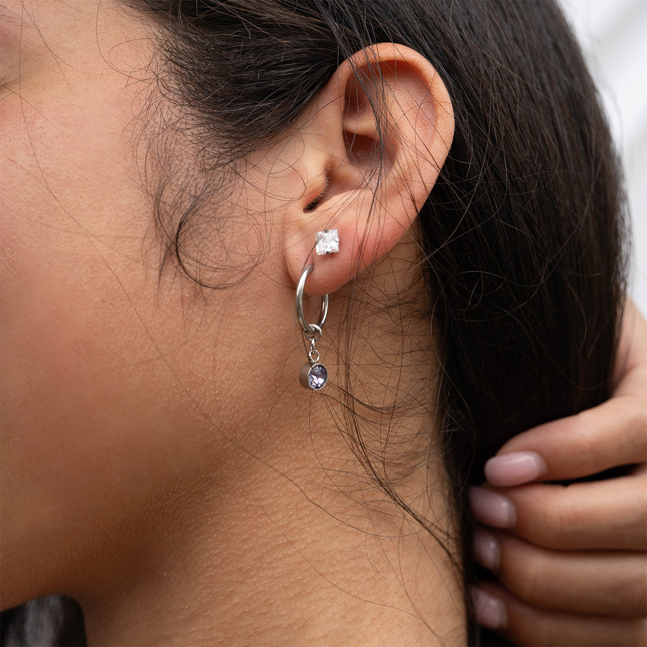 Stainless Steel Birthstone Huggie Earrings / ERJ0073、mySite、dreamappss