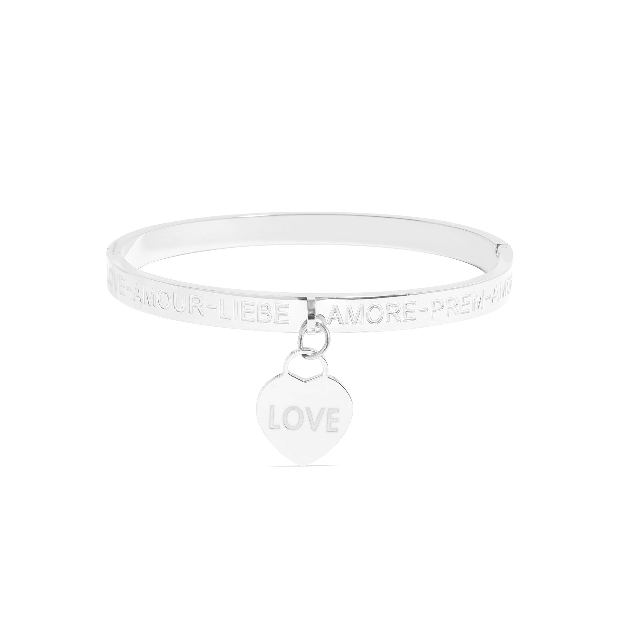 18K Gold PVD Stainless Steel Love Languages Heart Charm Bangle / BRJ1013、mySite、dreamappss