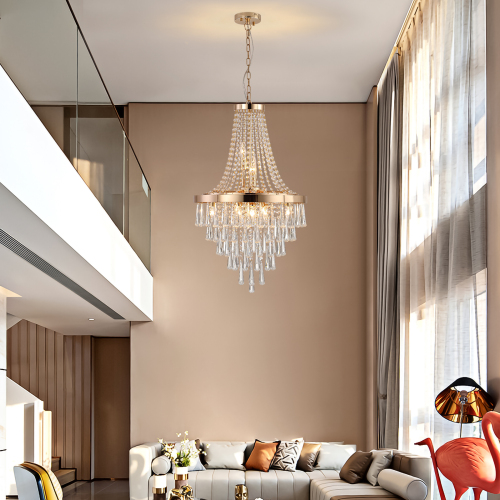 (Same as W1340P143191/L5004-500-C) 20" Chrome Crystal Chandelier with Adjustable Height, Modern Ceiling Light Fixture for Living Room, Dining Room, Staircase, 11-Light E12 Bulb Base (No Bulbs)、、eastwooduniform