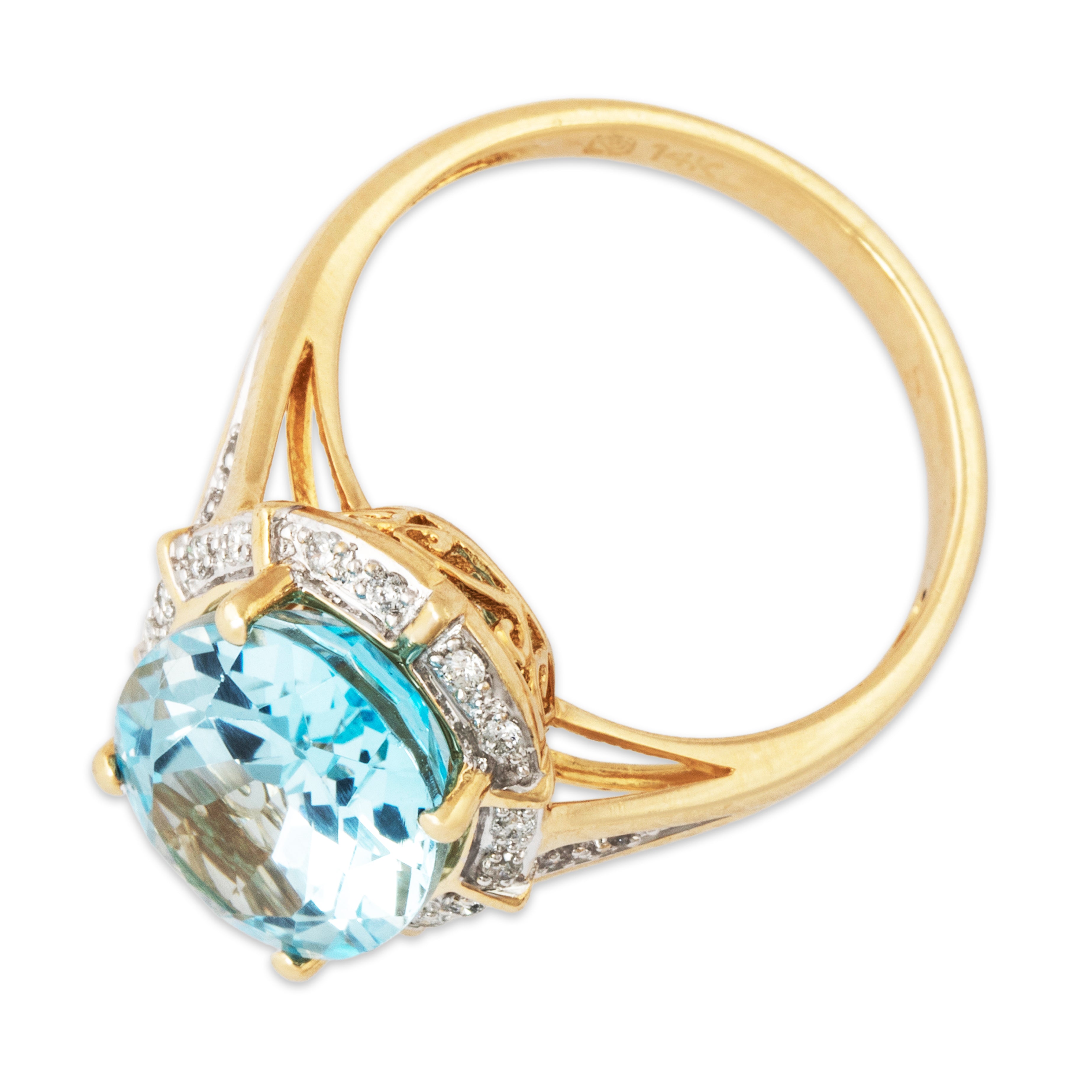 Vintage 14k Yellow Gold 6ct Blue Topaz Diamond Halo Cocktail Ring 7.00、mySite、hinf8tx79