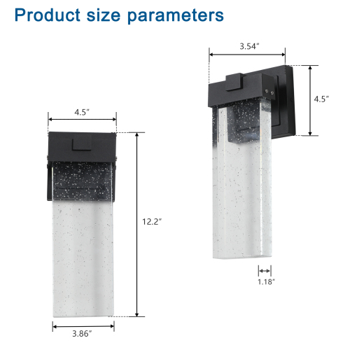 2-Pack Outdoor Wall Light Fixture, Weatherproof LED Wall Sconce with Bubble Crystal and Light Sensor - 12W Per Lamp、、eastwooduniform