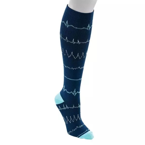 EKG Rhythm Fashion Compression Socks - Navy - Large-XL Machine Washable、mySite、g9winljtr