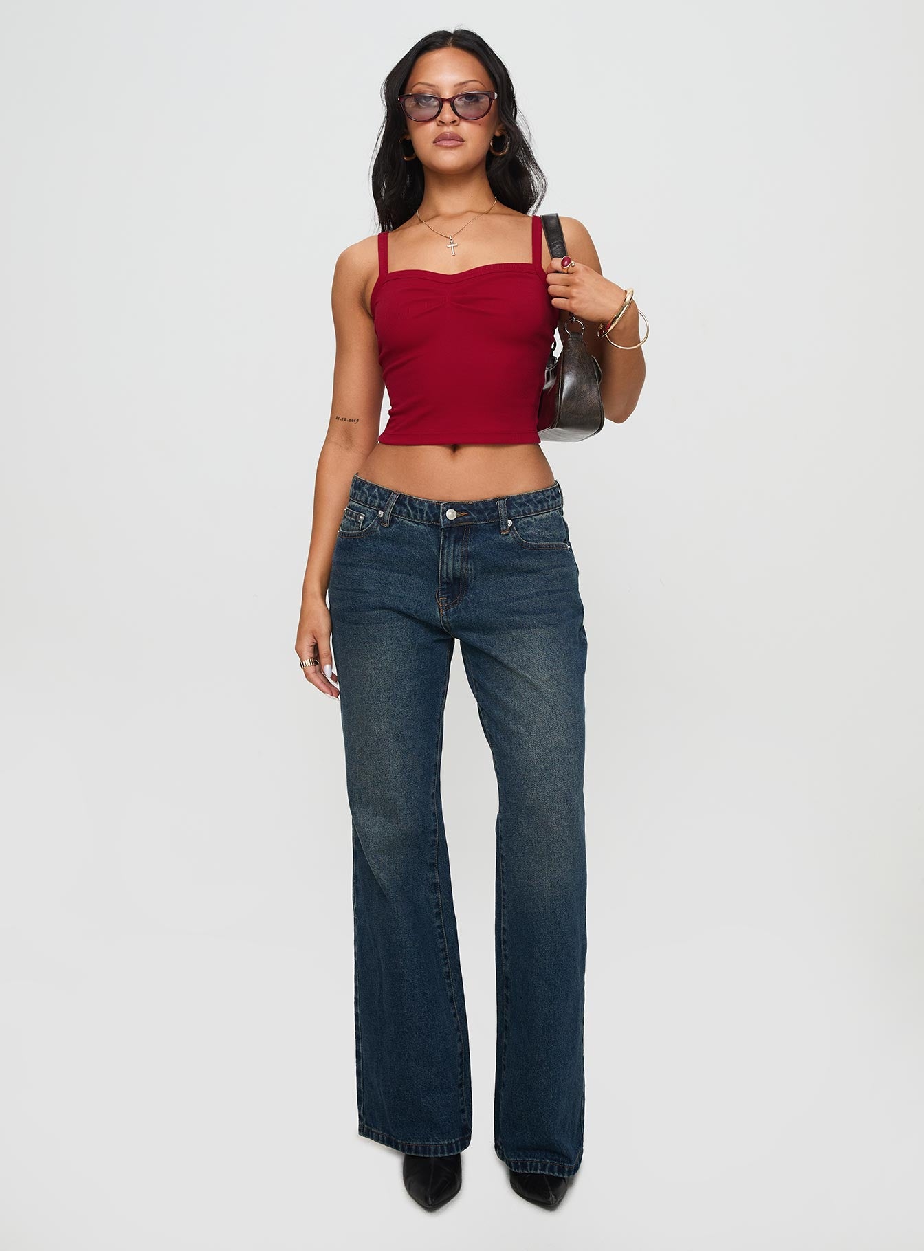 Essentials Ruched Rib Cami Top Red、mySite、solidvoid