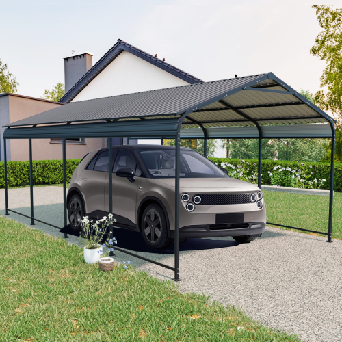 12 X 32 FT Carport, Heavy Duty Carport with Galvanized Steel Roof and Frame, Metal Carport Large Garage with 4 Fixed inclined square tube supports for Driveway Car, Truck、、eastwooduniform