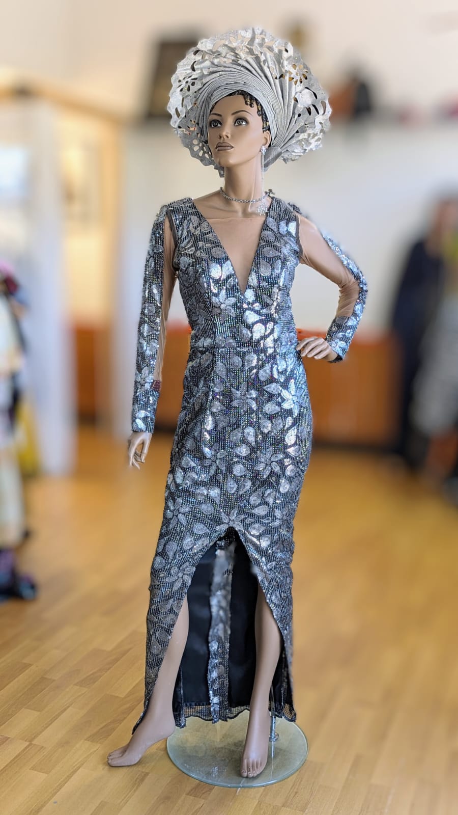 Ose Silver and Black African Sequins Lace Dress-DPXSBLD3、mySite、solidvoid