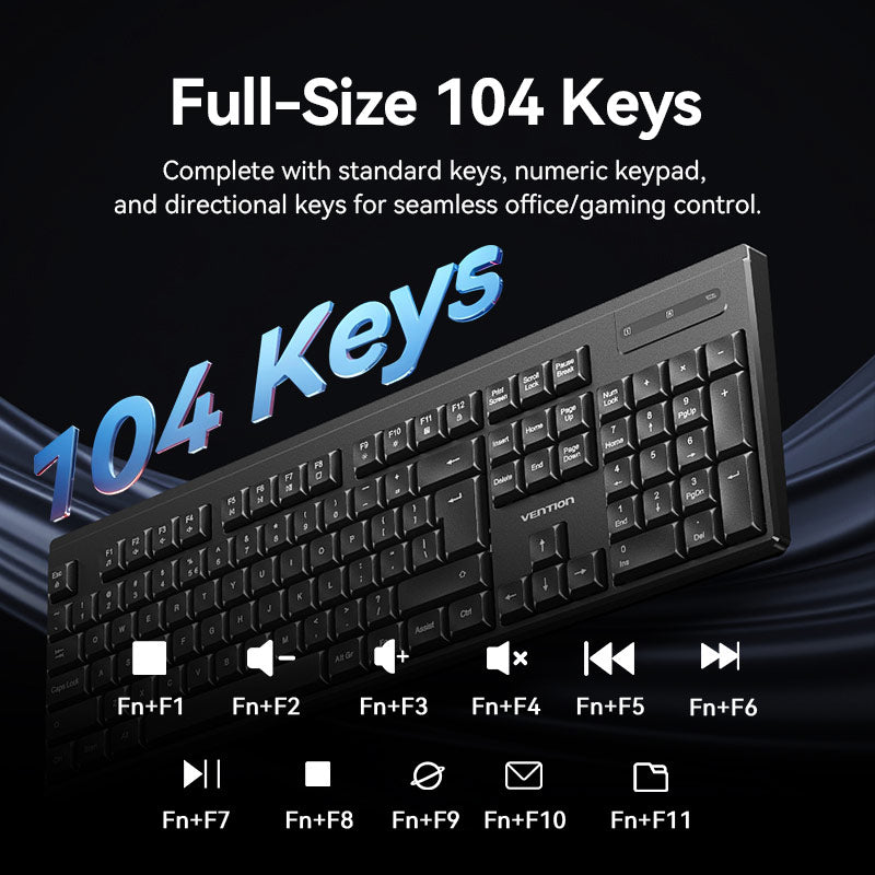 Vention Wireless Full-Sized Silent Keyboard and Mouse Combo Black Slim Type、mySite、fannypackpong