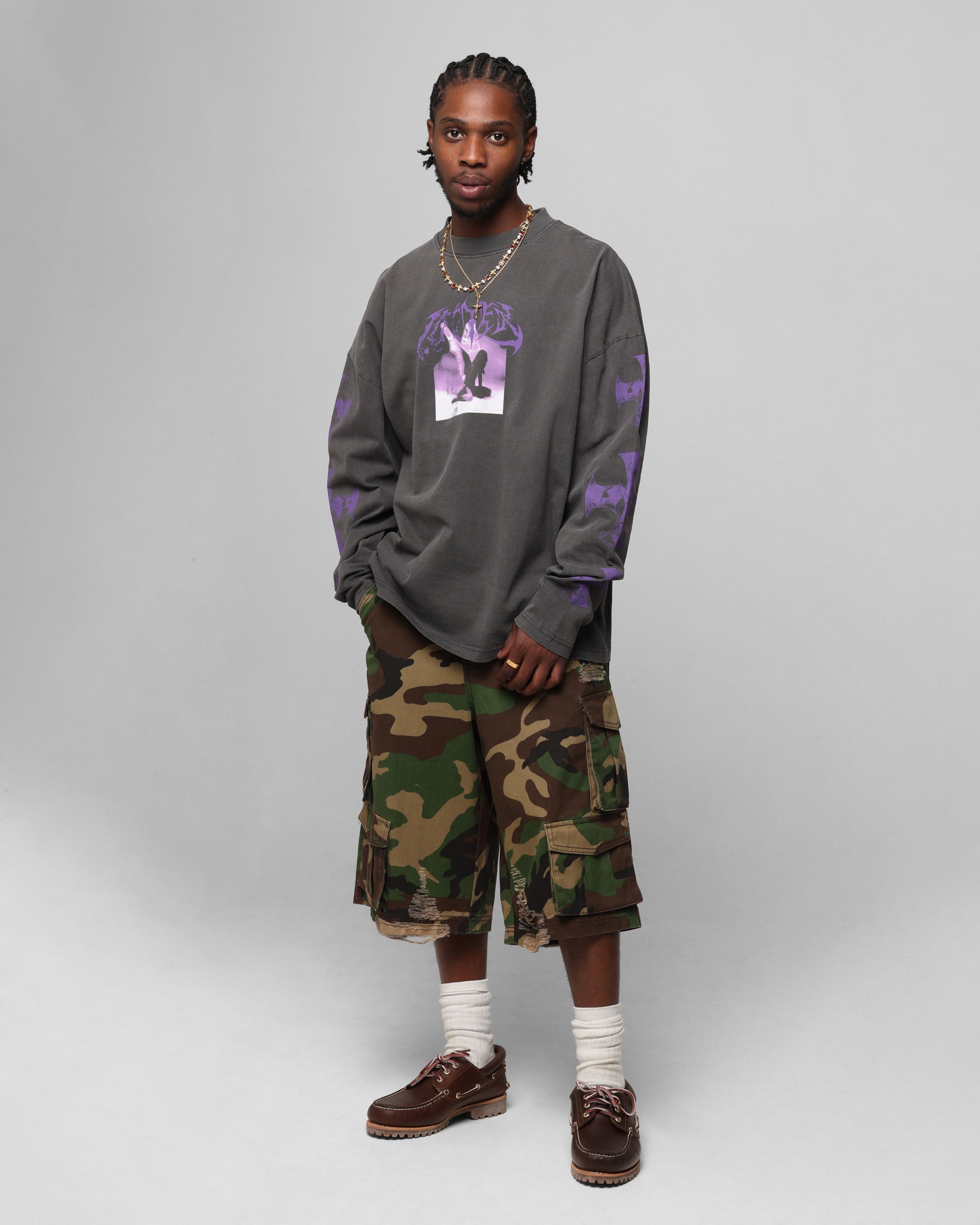 Loiter Angel Number Long Sleeve T-Shirt Charcoal、mySite、zt4zffjzw