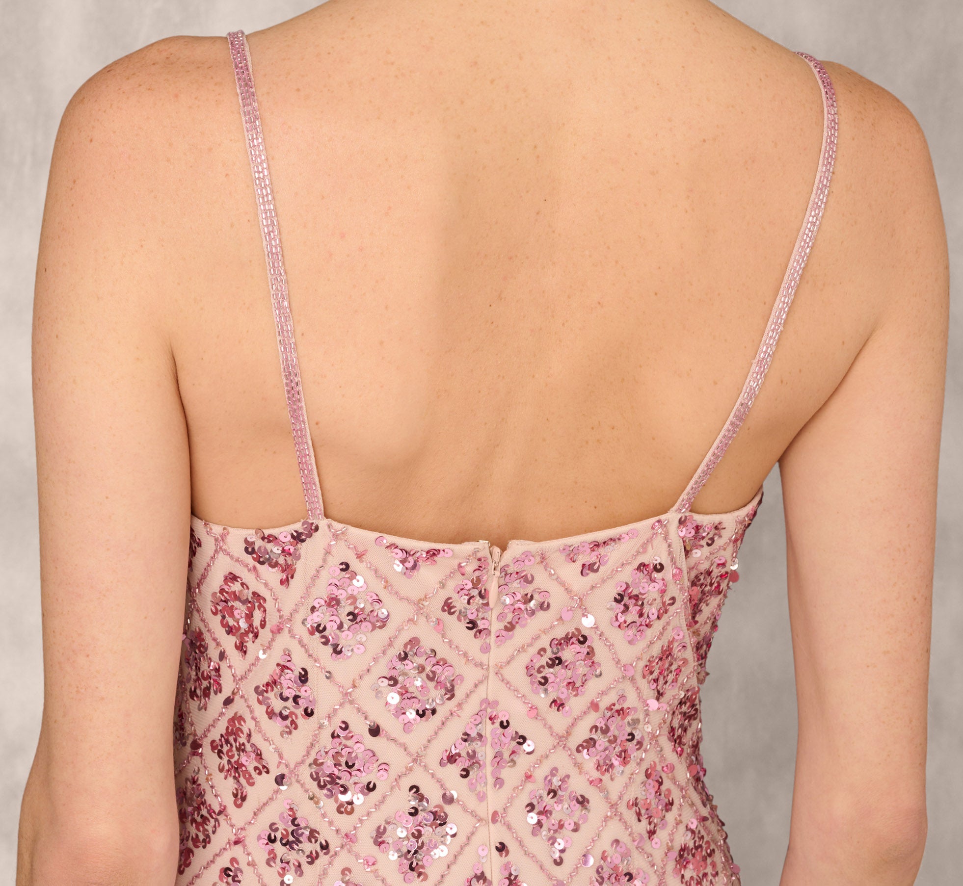 Geometric Sequin Beaded Gown With Scoop Neckline In Pink Multi、mySite、solidvoid