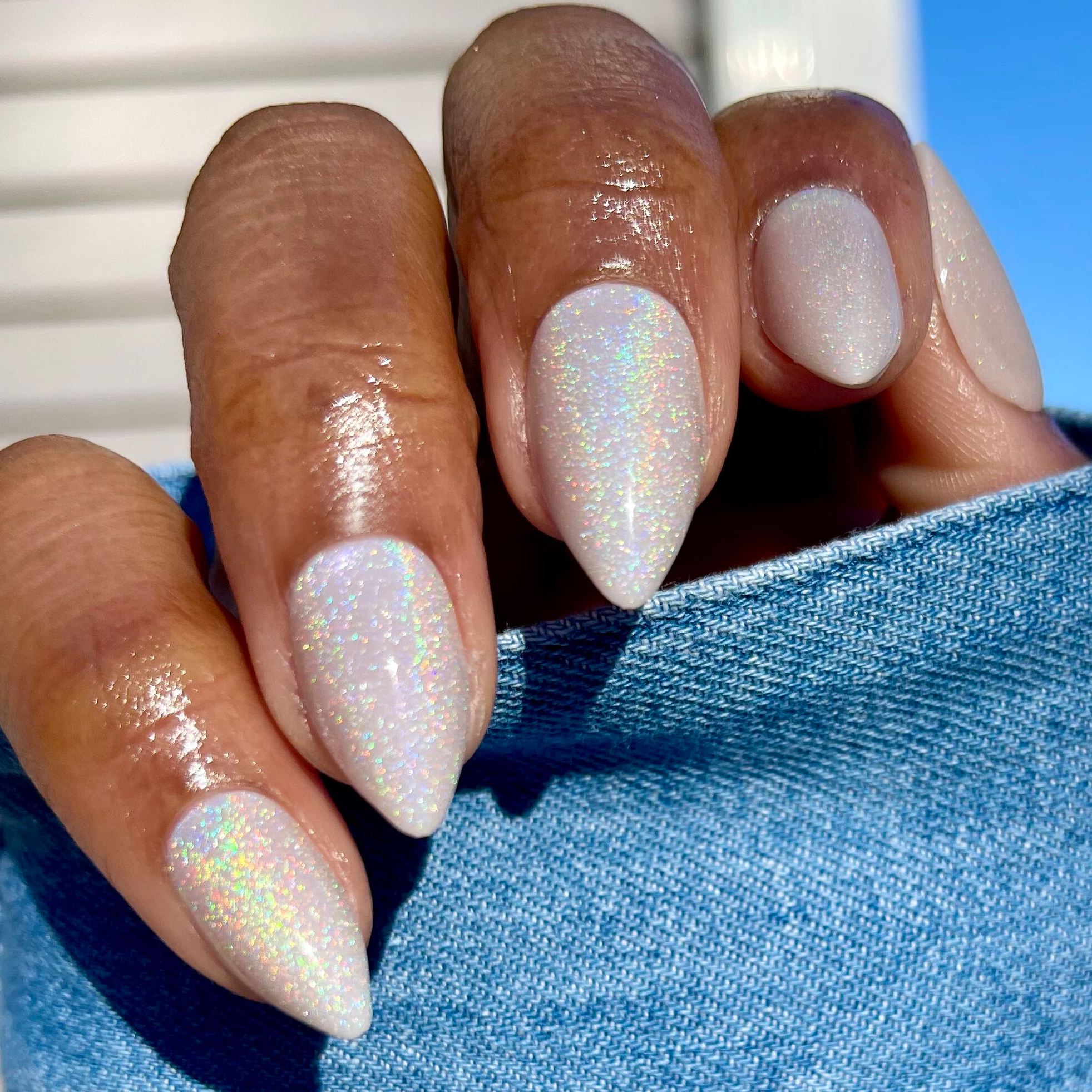 Neutral Iridescent Velvet - Press-On | Medium | Stiletto、mySite、solidvoid