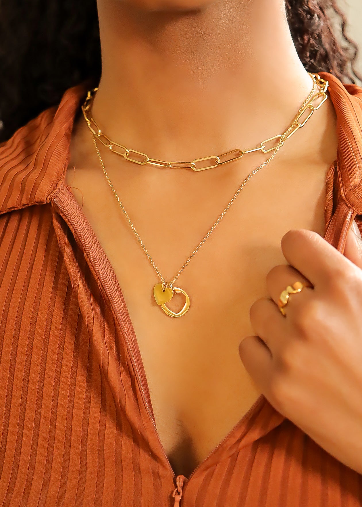 18K Gold PVD Stainless Steel Heart Cutout Necklace with 2 Extension / SBB0310、mySite、dreamappss