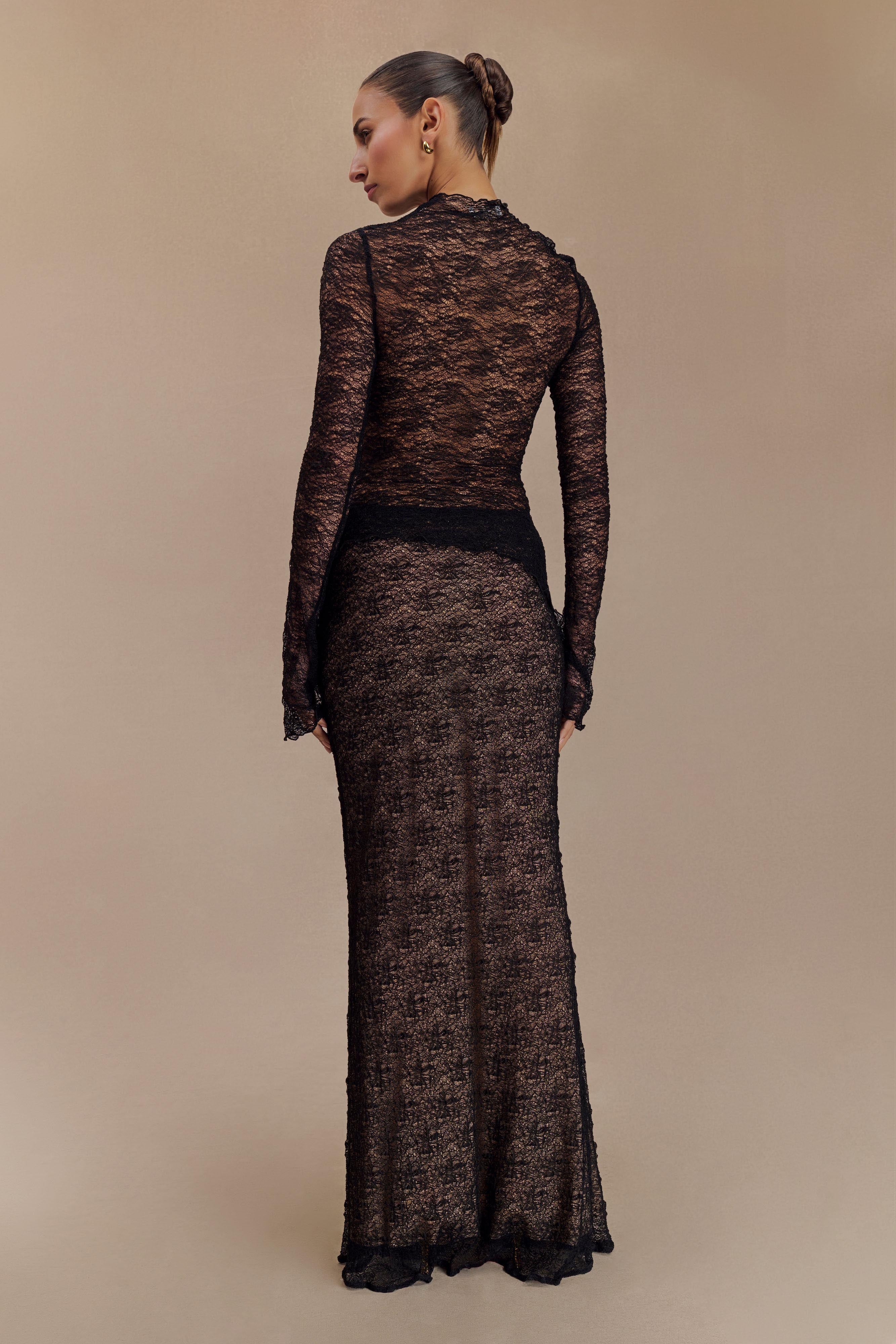 Robyn Sheer Lace Maxi Skirt - Black、mySite、solidvoid