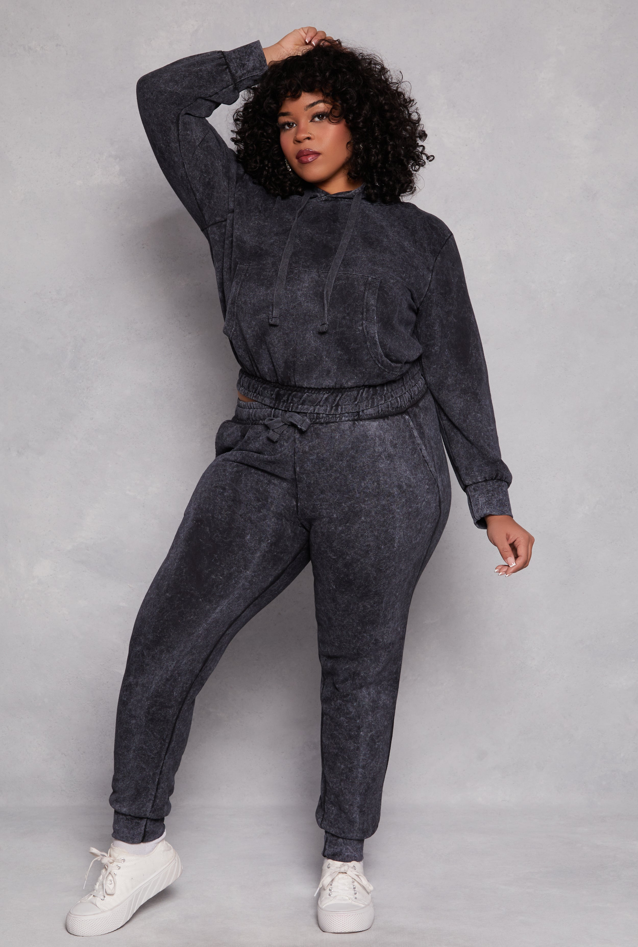 Plus Size Acid Wash Hooded Sweatshirt、mySite、camillekostekn