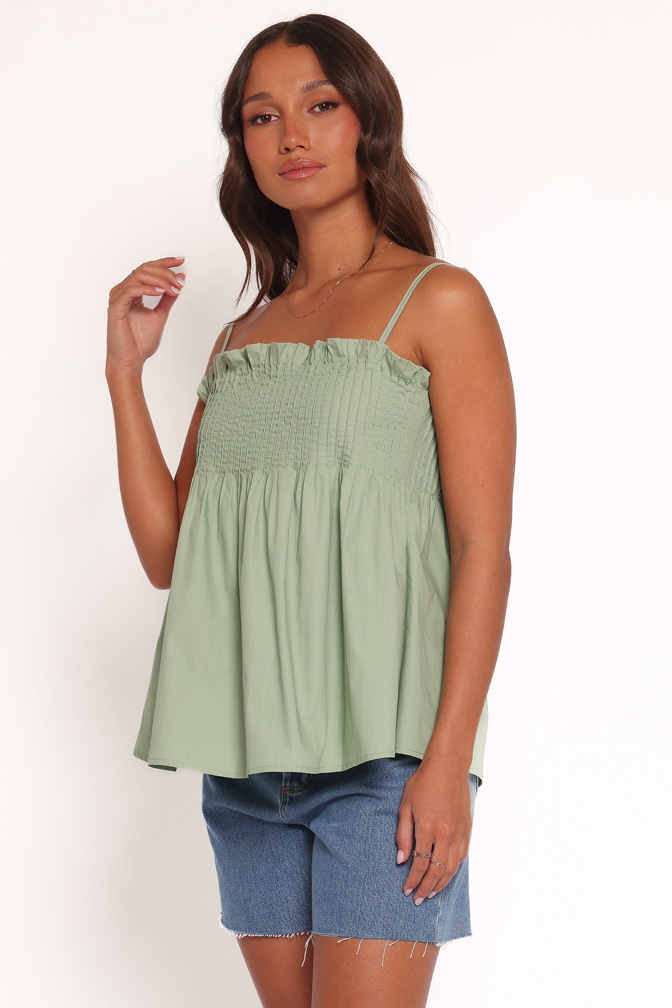  Carson Pleated Top - Sage Green、mySite、sugarbowlscore