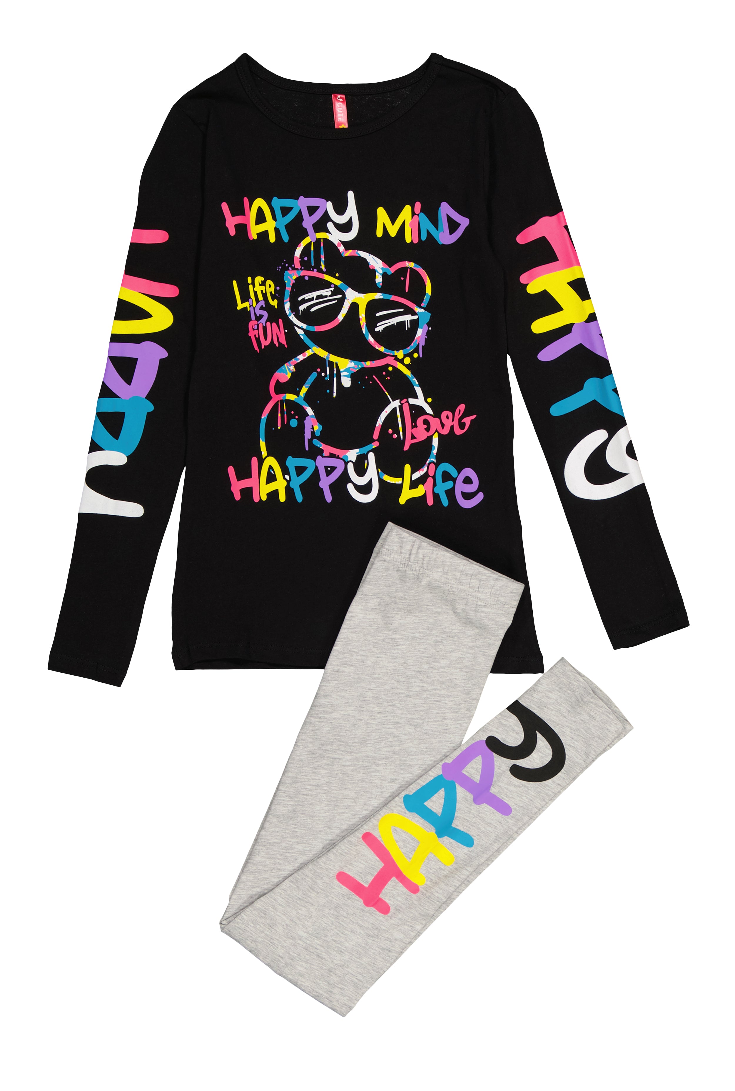 Girls Happy Mind Happy Life Tee and Leggings、mySite、camillekostekn