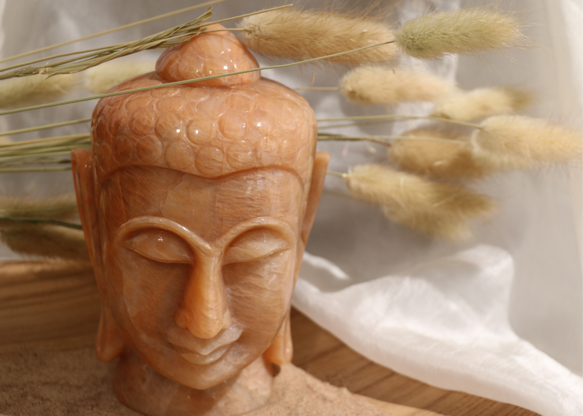 Buddha Statue - Peach Moonstone (16.5 cm)、mySite、topwebapps