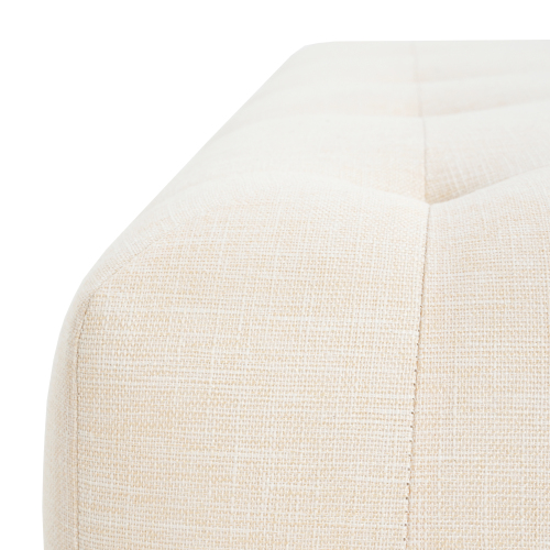  Rectangular Upholstered Tufted Linen Fabric Ottoman Bench, Solid Wood Legs, Beige、、yumabirdnaturehistoryfestival