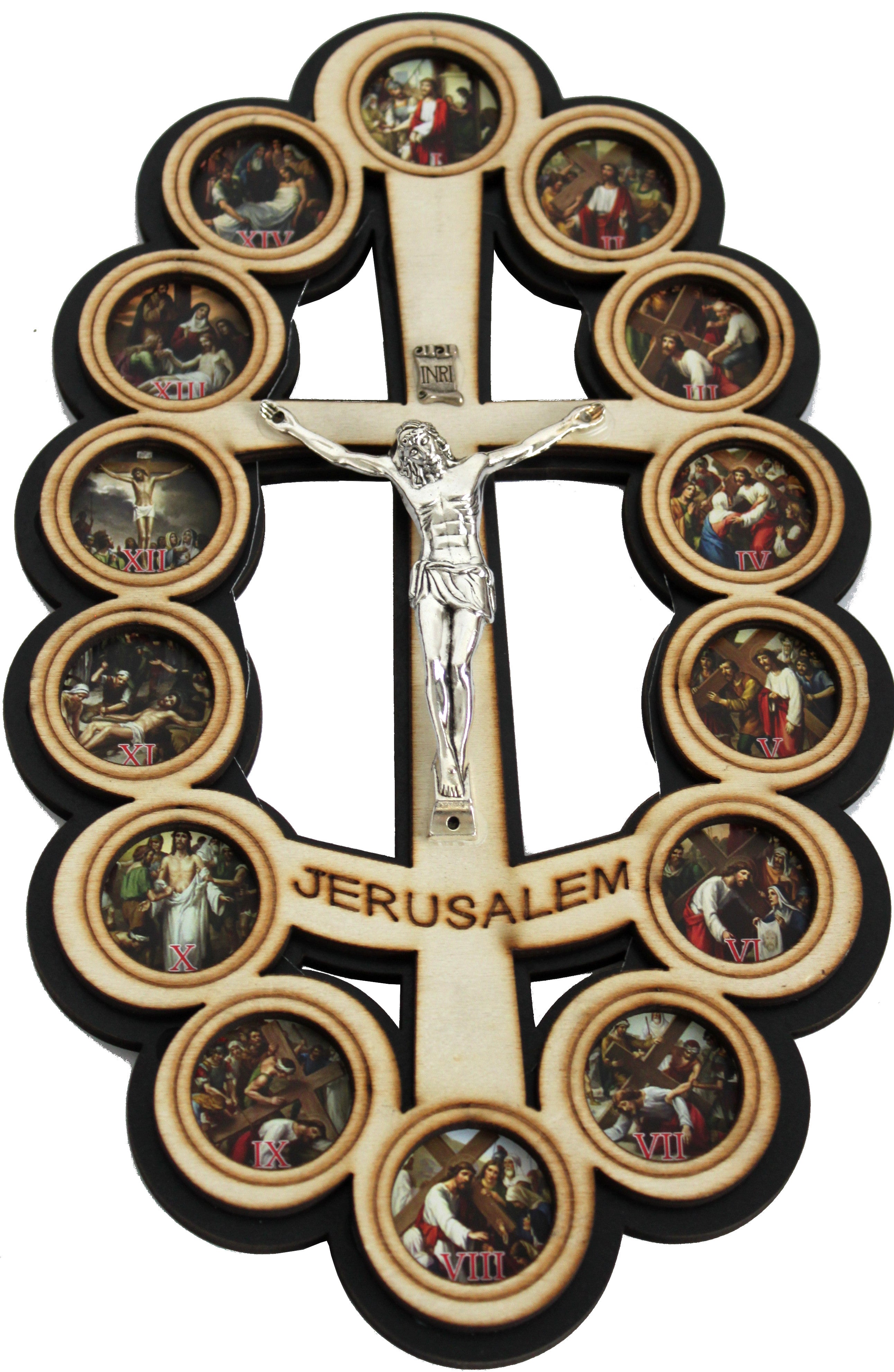  Holy Land Market Two colors/tones wooden Crucifix - icon showing 14 Stations of the Cross from Bethlehem、mySite、elrpsem3k