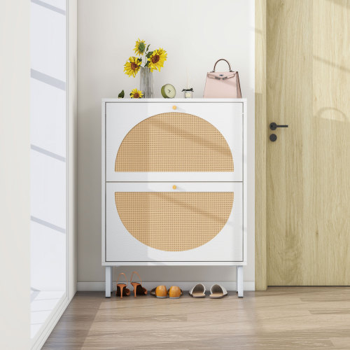 2 Door Shoe Rack, Rattan, Double Layer, Suitable for Living Room, Hallway、、casual