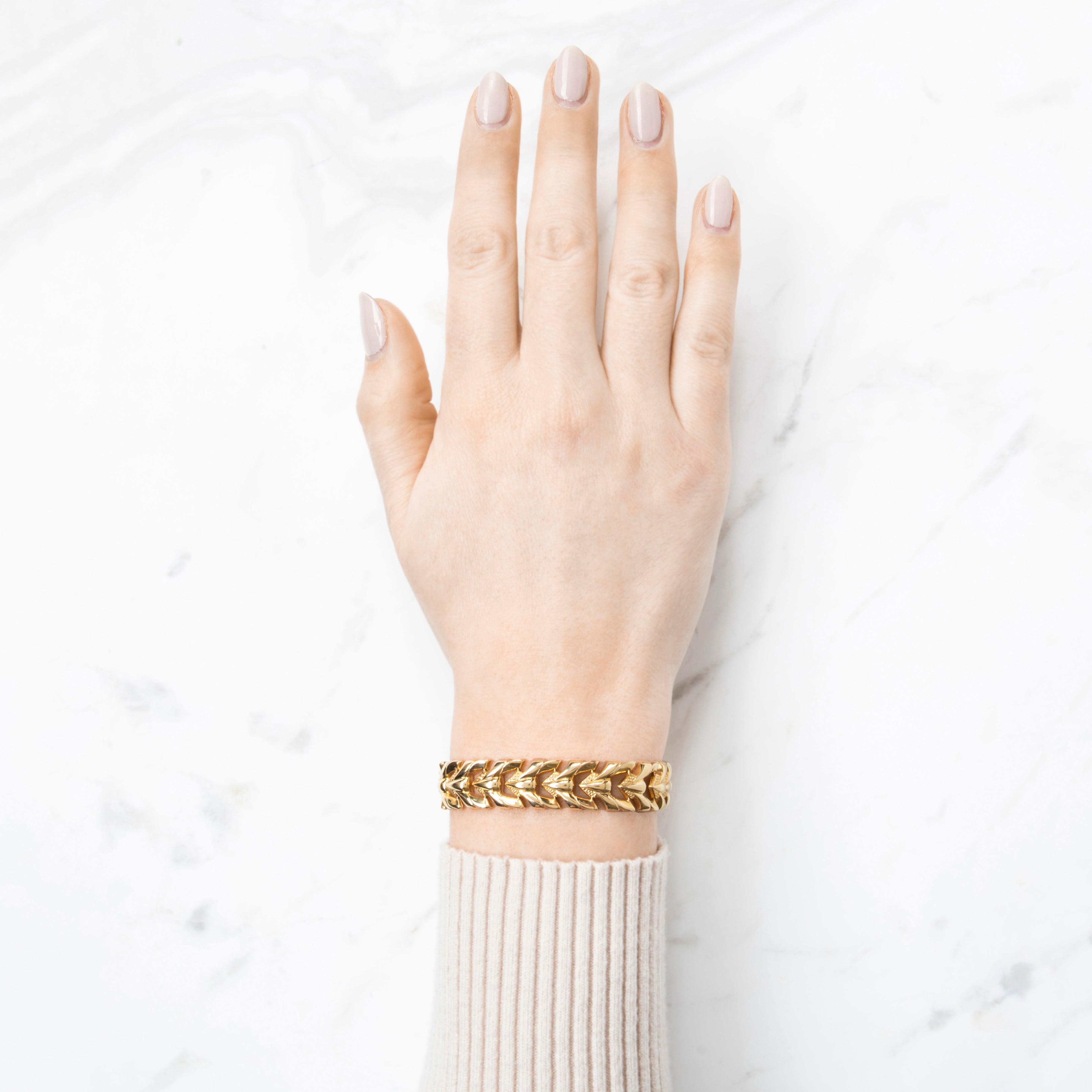 Vintage Italian 14k Yellow Gold Textured Arrow Link Bracelet 6.75、mySite、hinf8tx79