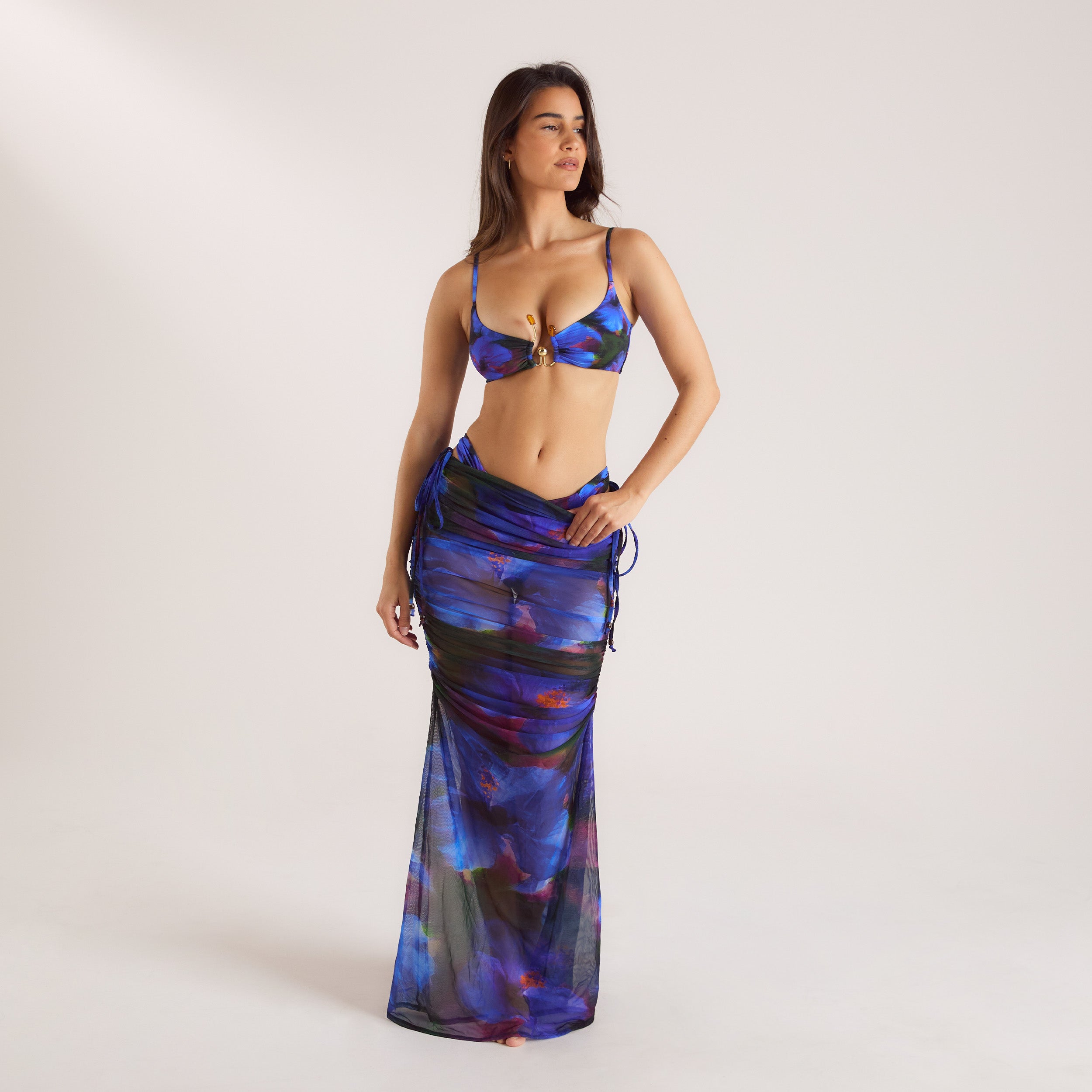 Midnight Tropics Printed Mesh Maxi Skirt - Midnight Blue、mySite、bengalsvssteelers